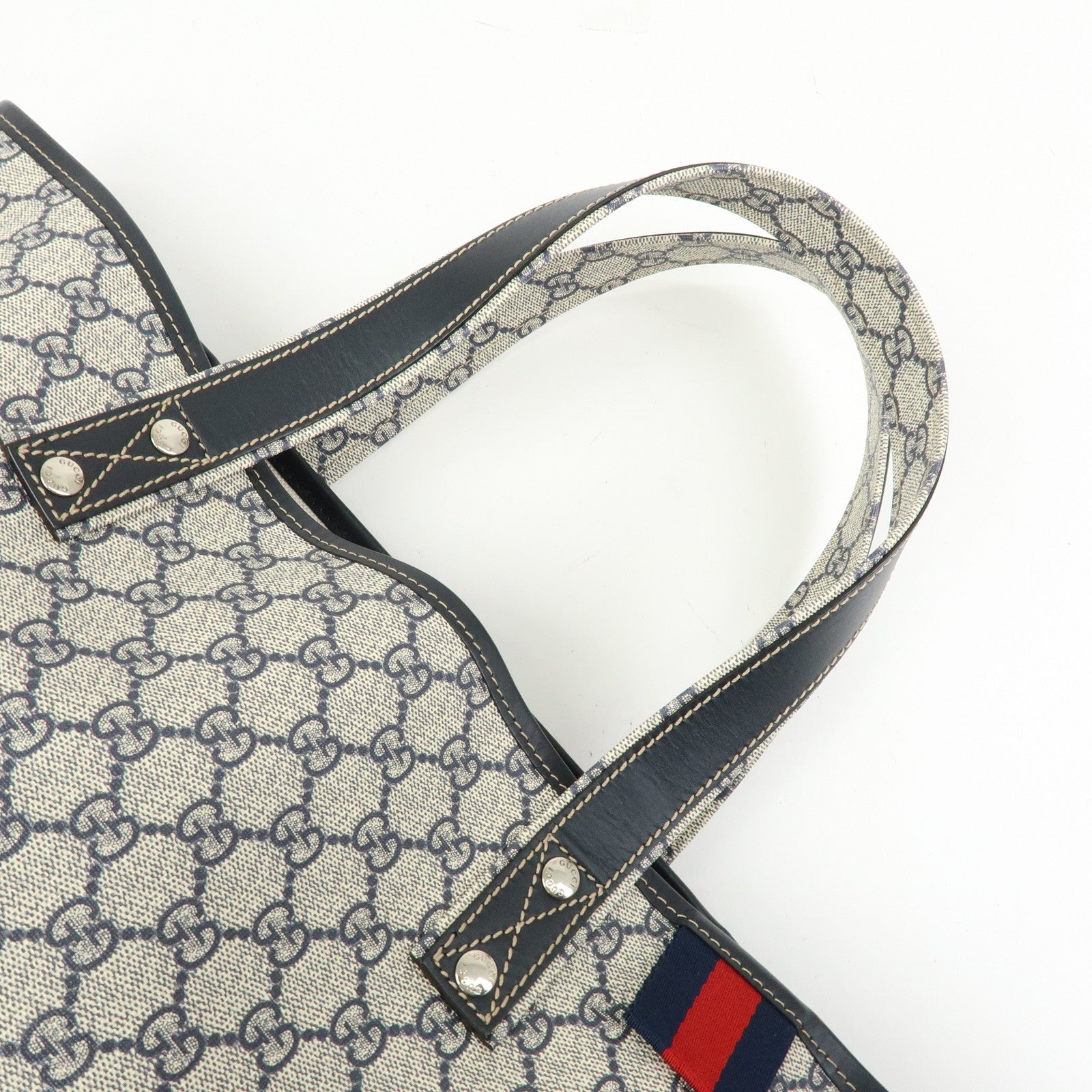 GUCCI Sherry GG Supreme PVC Leather Tote Bag Navy Black 211134