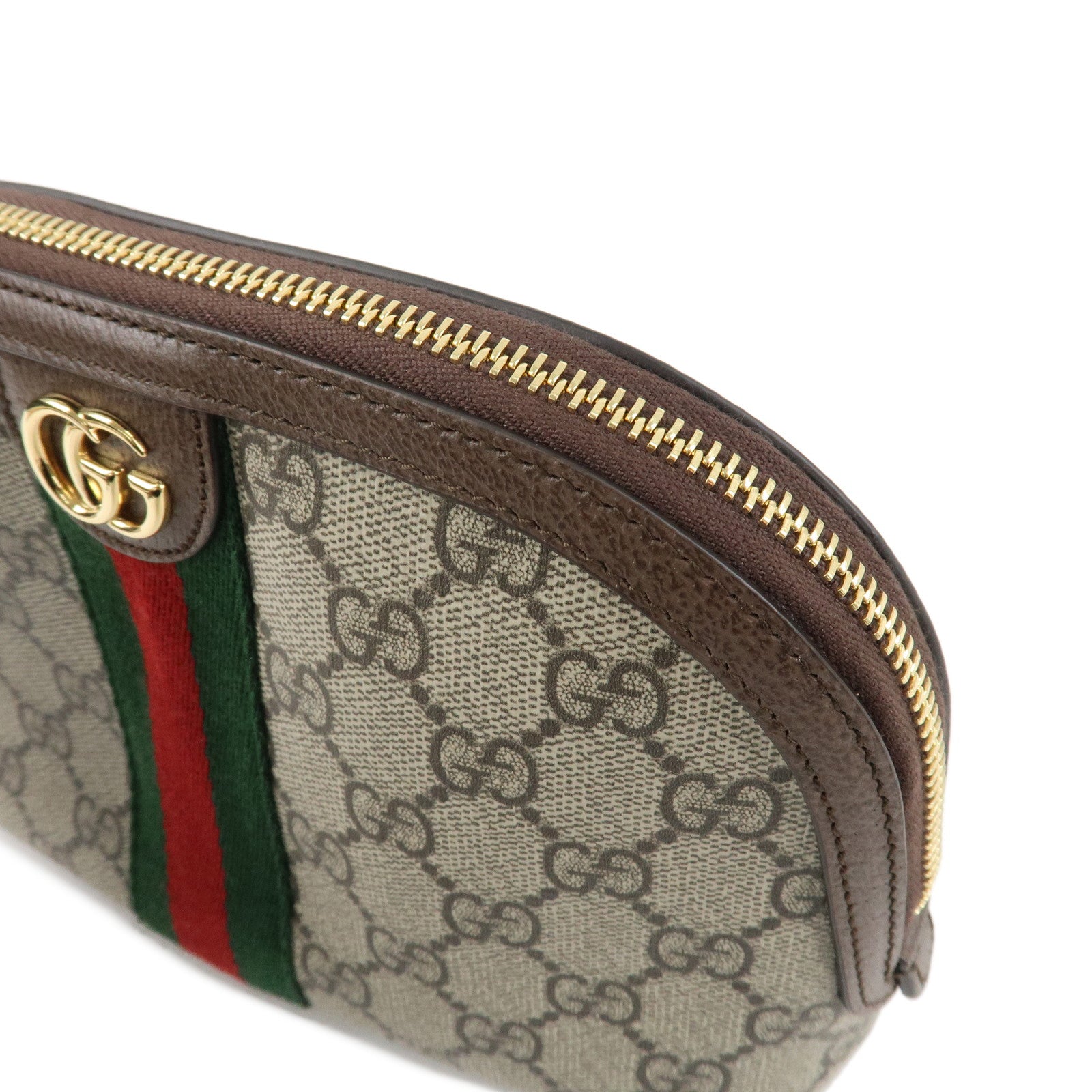GUCCI Sherry GG Supreme Leather Large Cosmetic Pouch Beige Brown 625551 Used