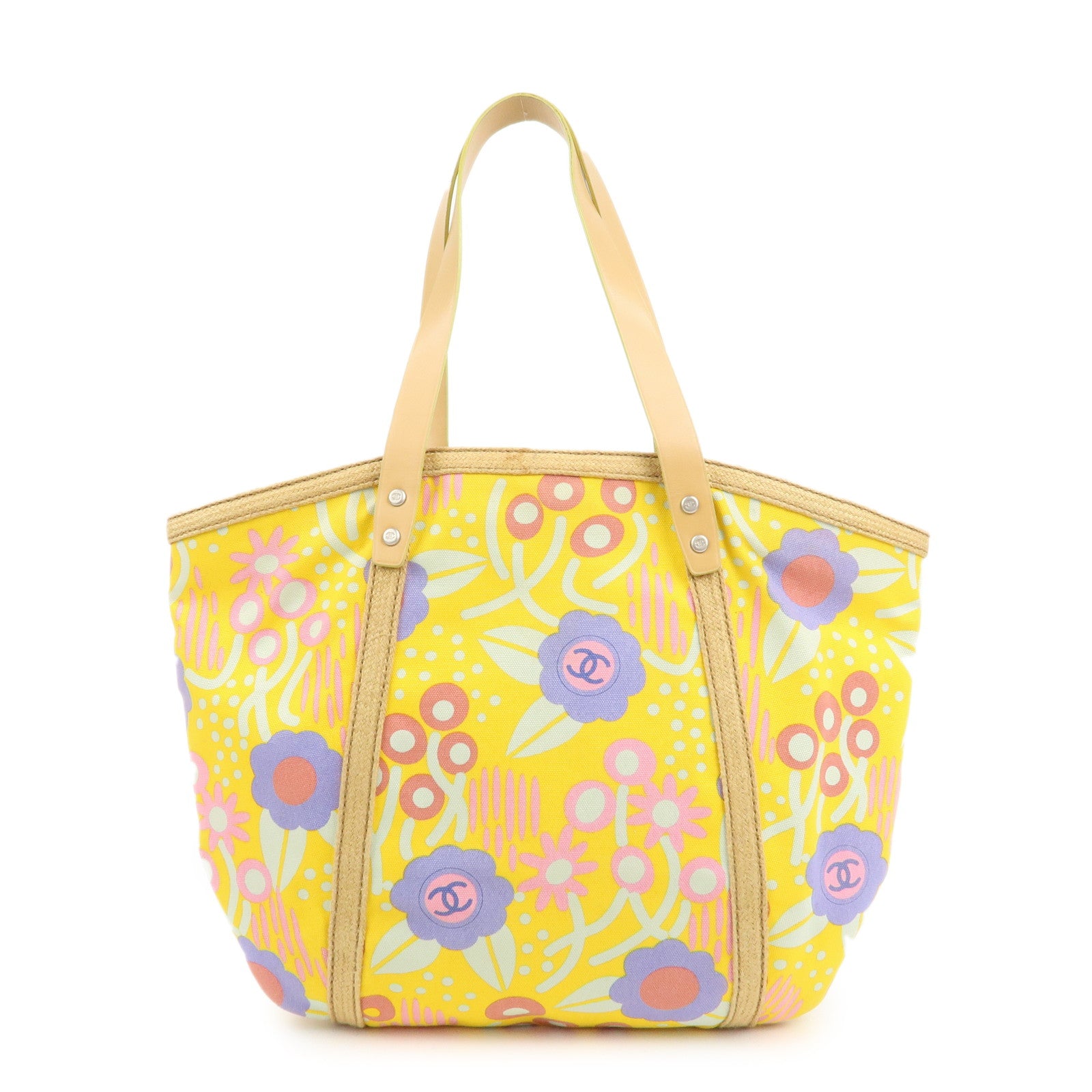 CHANEL Canvas High Summer Flower Tote Bag Shoulder Bag Yellow