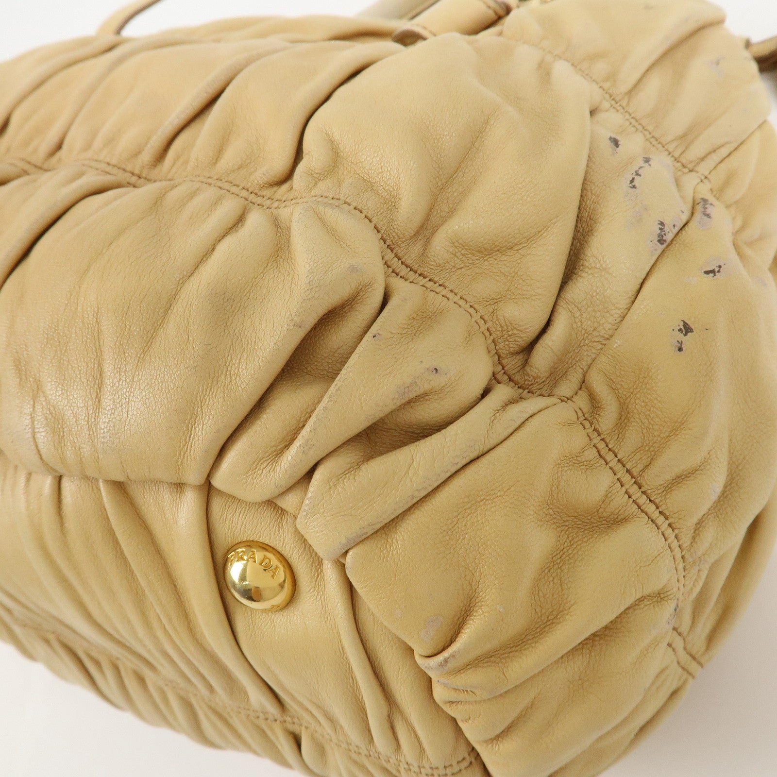 PRADA Nappa Gaufre Leather Gathered 2Way Bag Hand Bag Beige BN1336