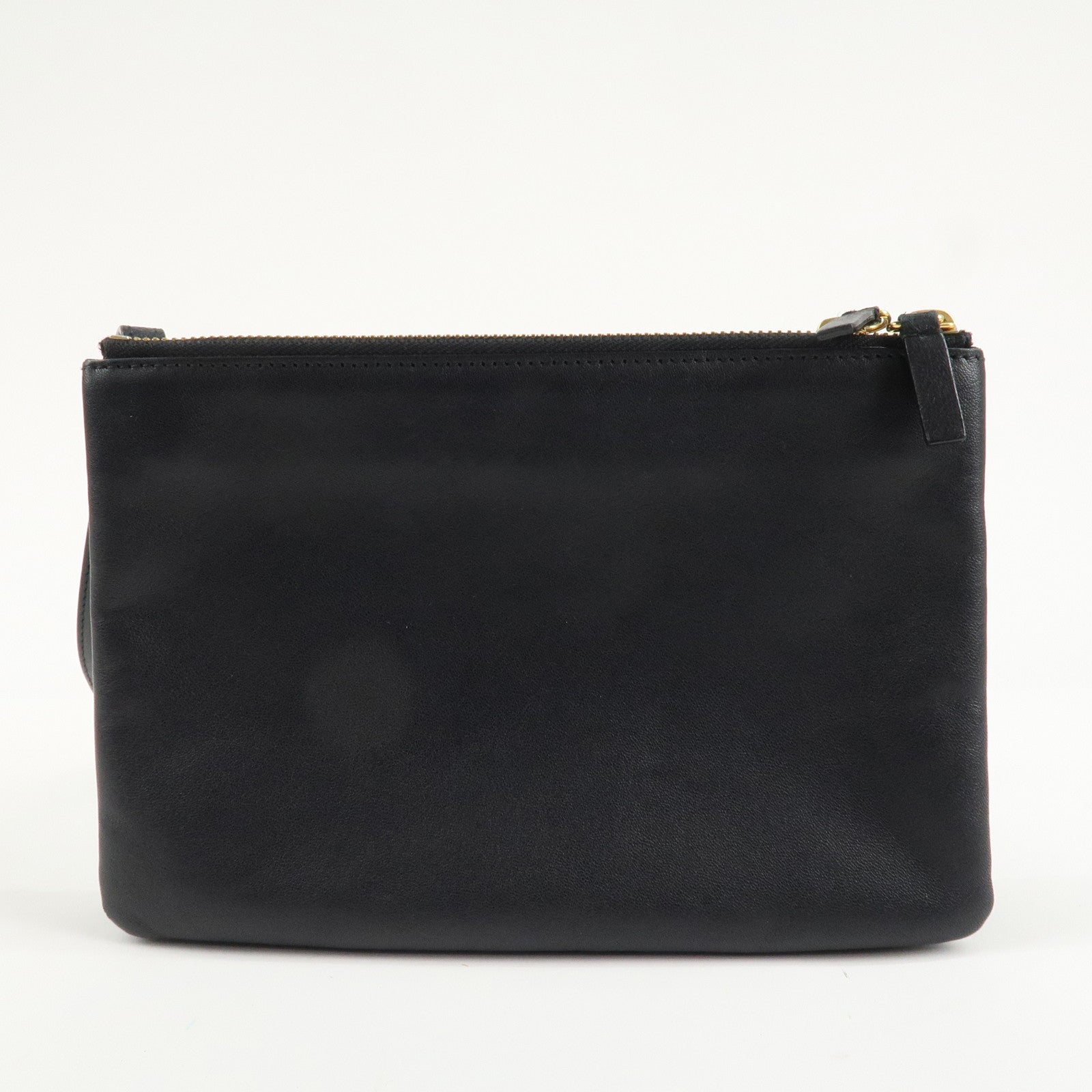 CELINE Trio Leather Shoulder Bag Black Gold Hardware Used