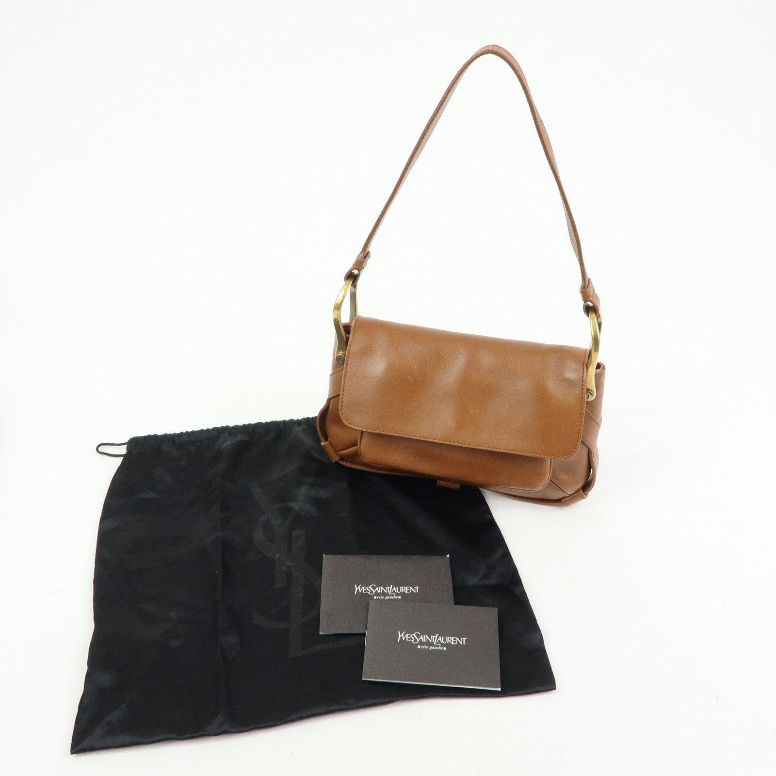SAINT LAURENT PARIS Leather Shoulder Bag Hand Bag Brown