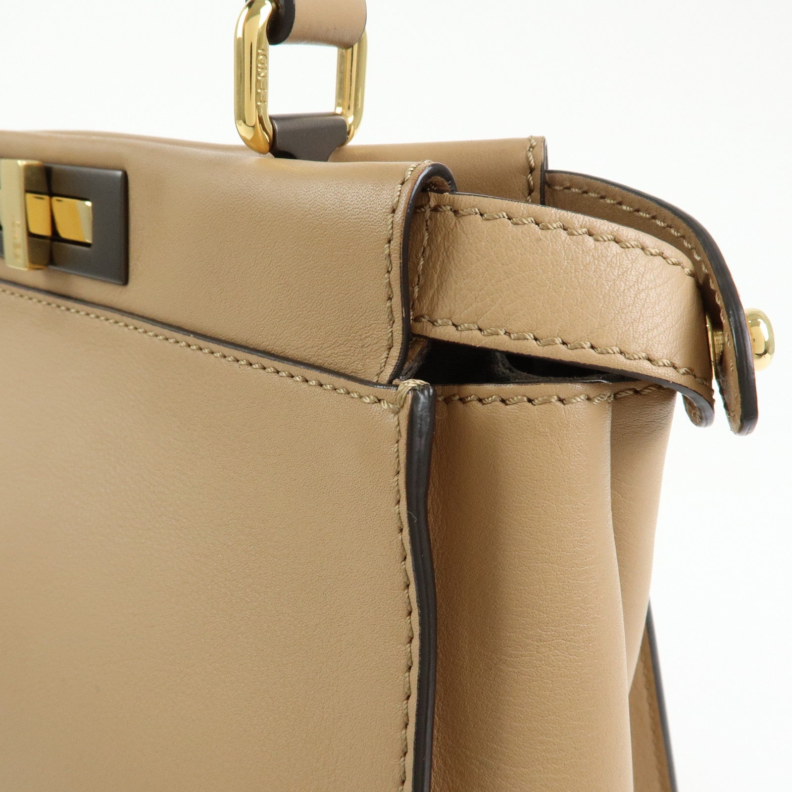 FENDI Peekaboo Leather 2Way Bag Hand Bag Shoulder Bag Beige 8BN290