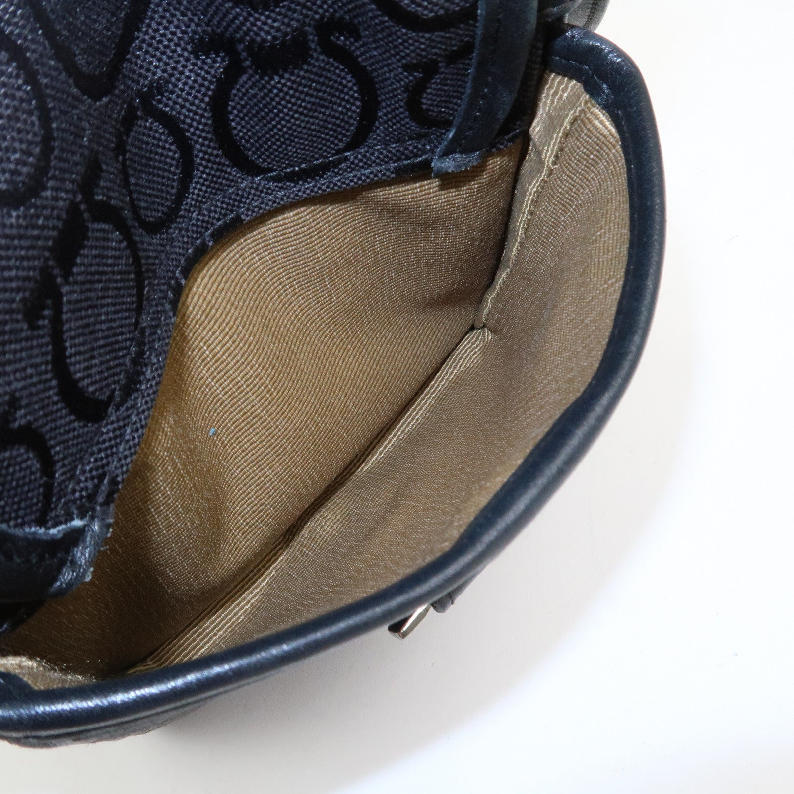 Ferragamo Gancini Logo Canvas Leather Crossbody Shoulder Bag Black