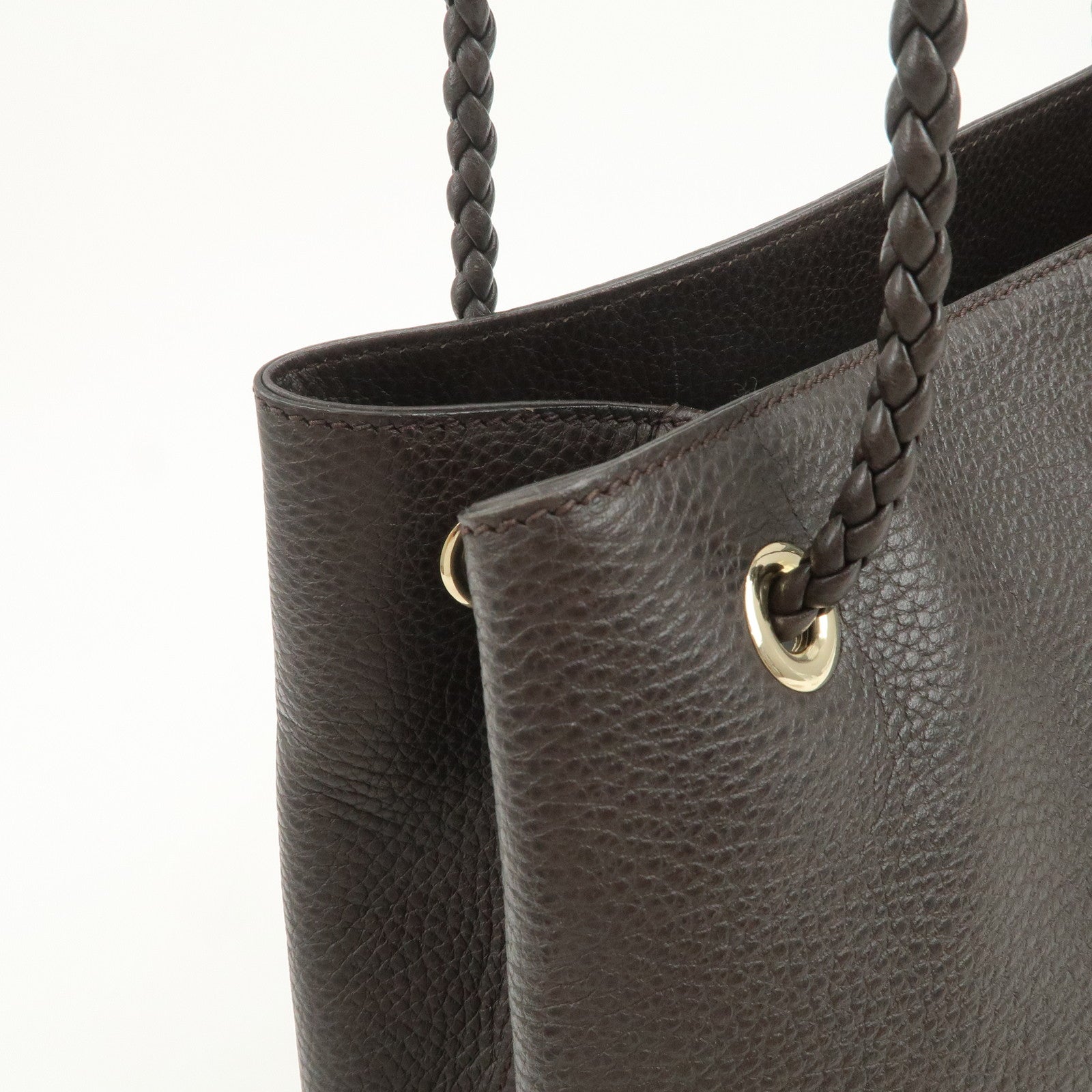 GUCCI Logo Leather Tote Bag Shoulder Bag Dark Brown 419689