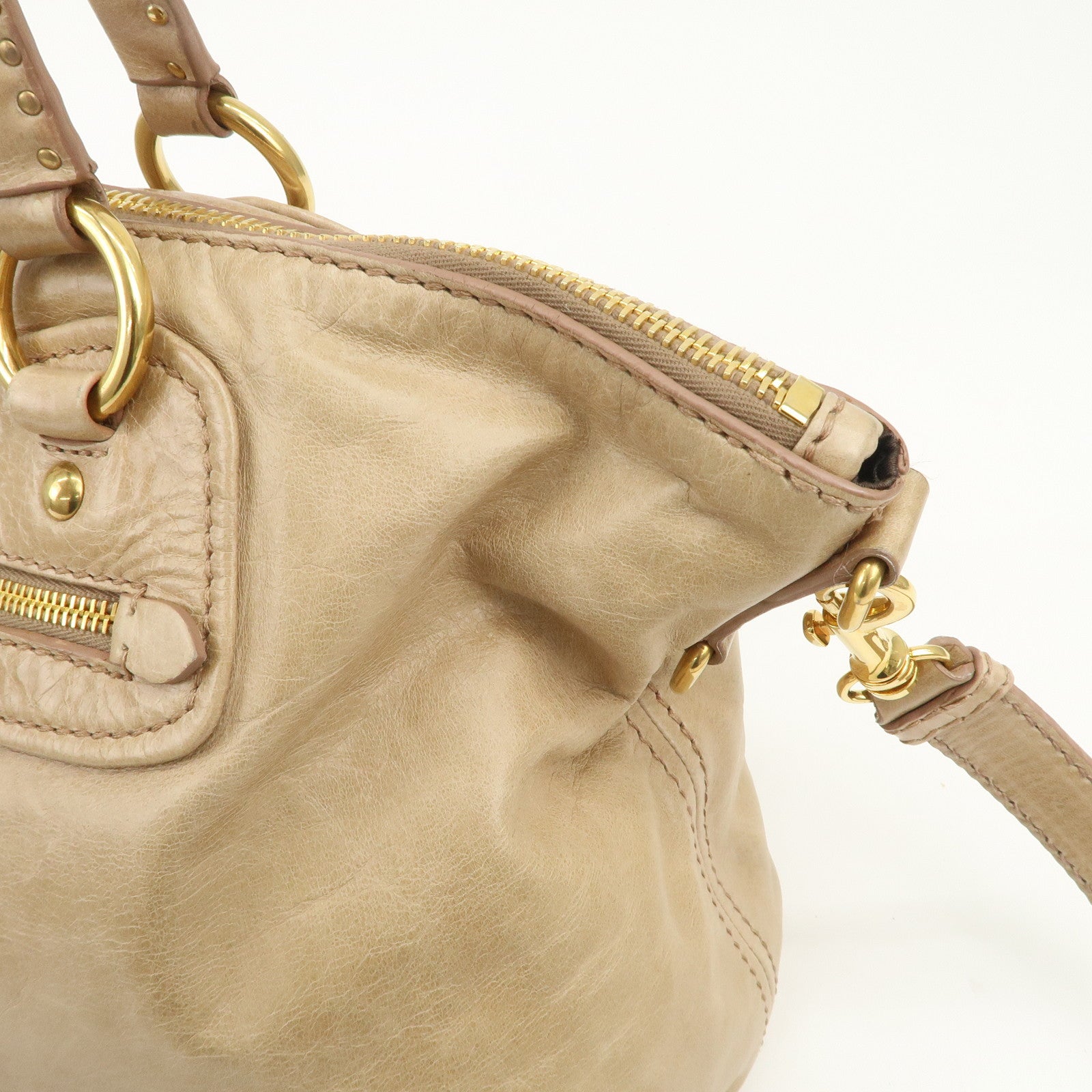 MIU MIU Logo Leather 2Way Bag Hand Bag Shoulder Bag Beige RN0728