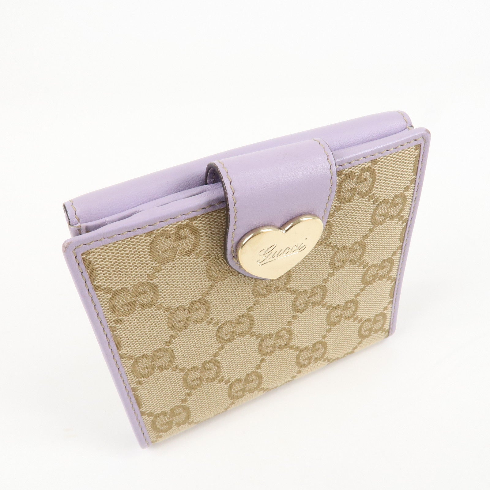 GUCCI Lovely Heart GG Canvas Leather W Hook Bi-Fold Wallet 203549 Used