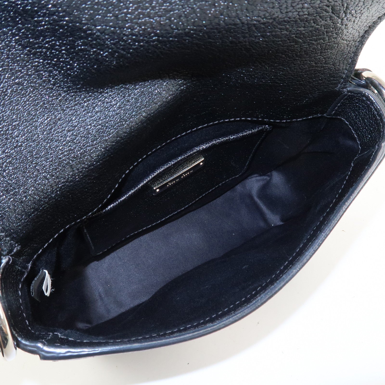 MIU MIU Madras Leather Shoulder Bag Black Silver RT0638