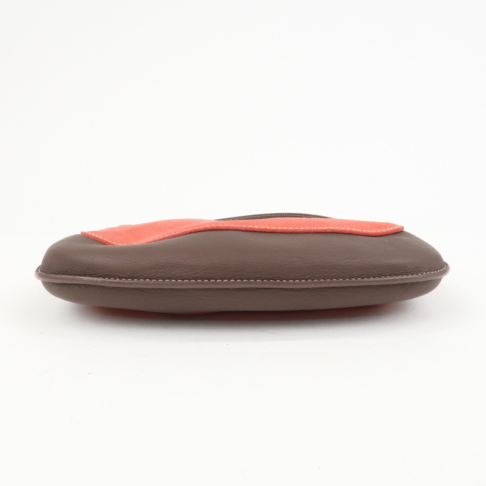 LOEWE Anagram Logo Suede Leather Accessory Pouch Hand Bag Brown Red