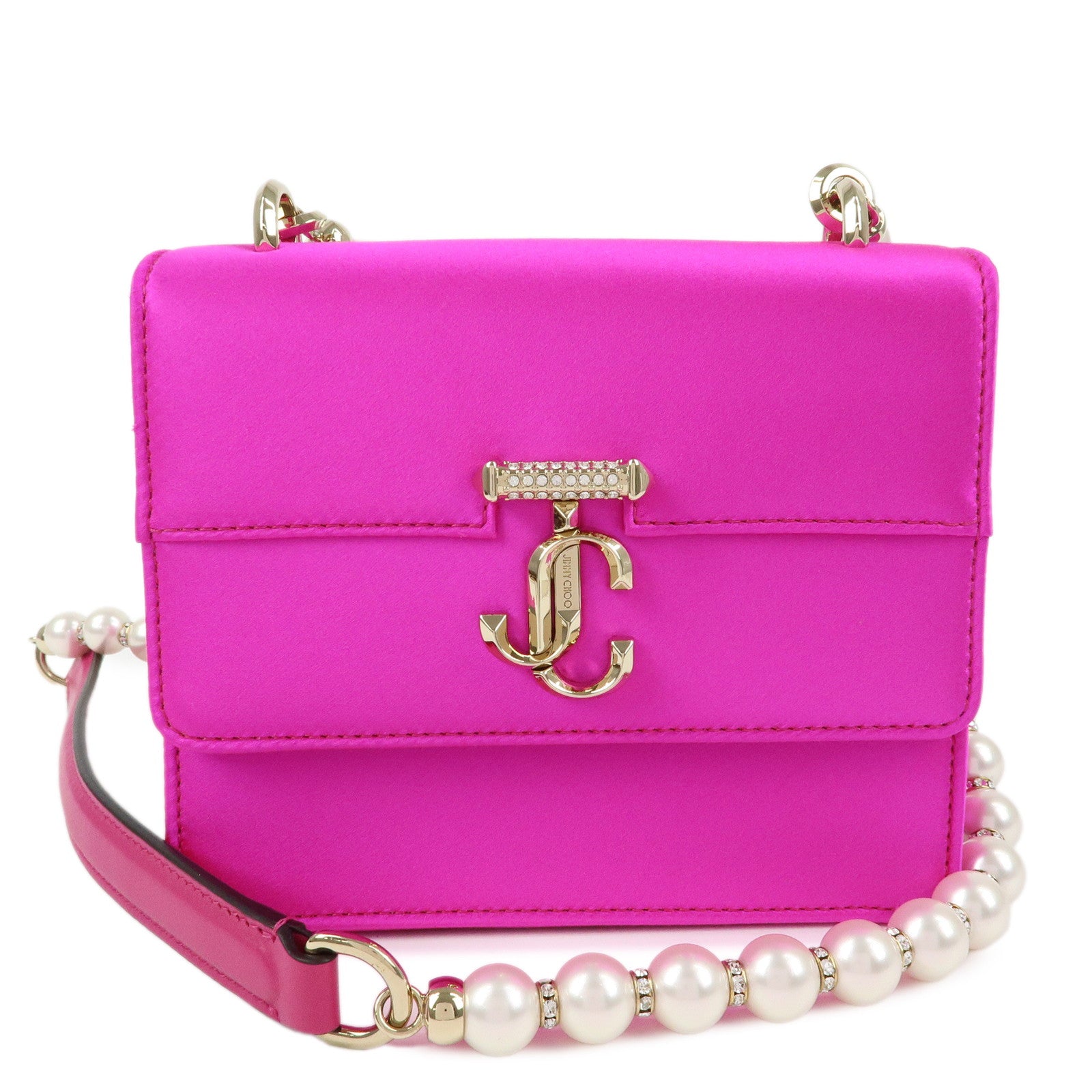 JIMMY CHOO Varenne Avenue Quad Satin Pearl Beads Shoulder Bag Pink