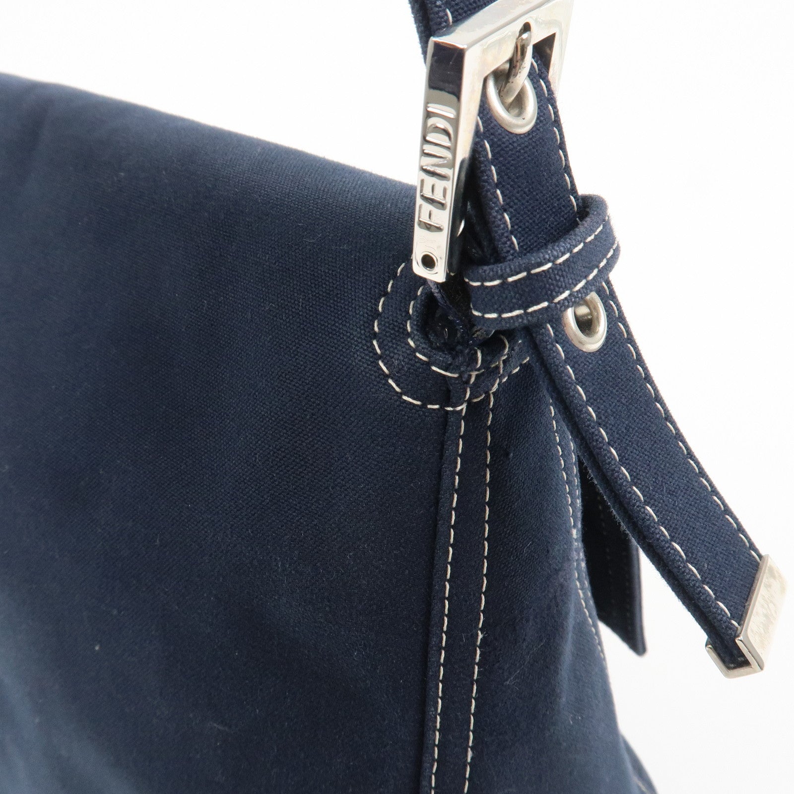 FENDI Mamma Baguette Canvas Shoulder Bag Hand Bag Navy 26325