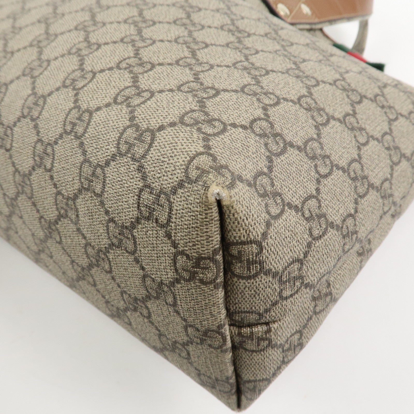 GUCCI GG Supreme Sherry Leather Tote Bag Beige Brown 211134