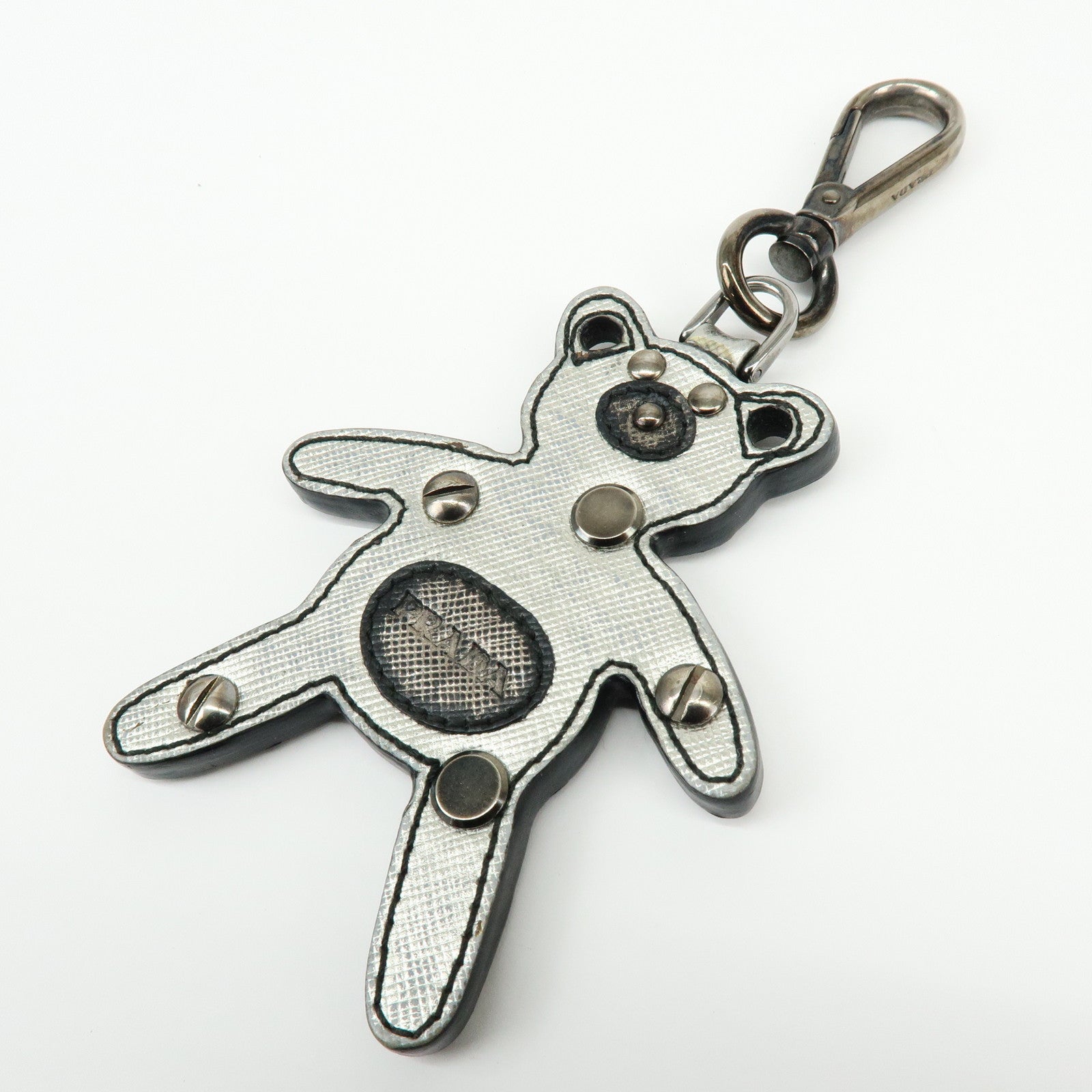 PRADA Saffiano Leather Bear Motif Bag Key Charm Silver