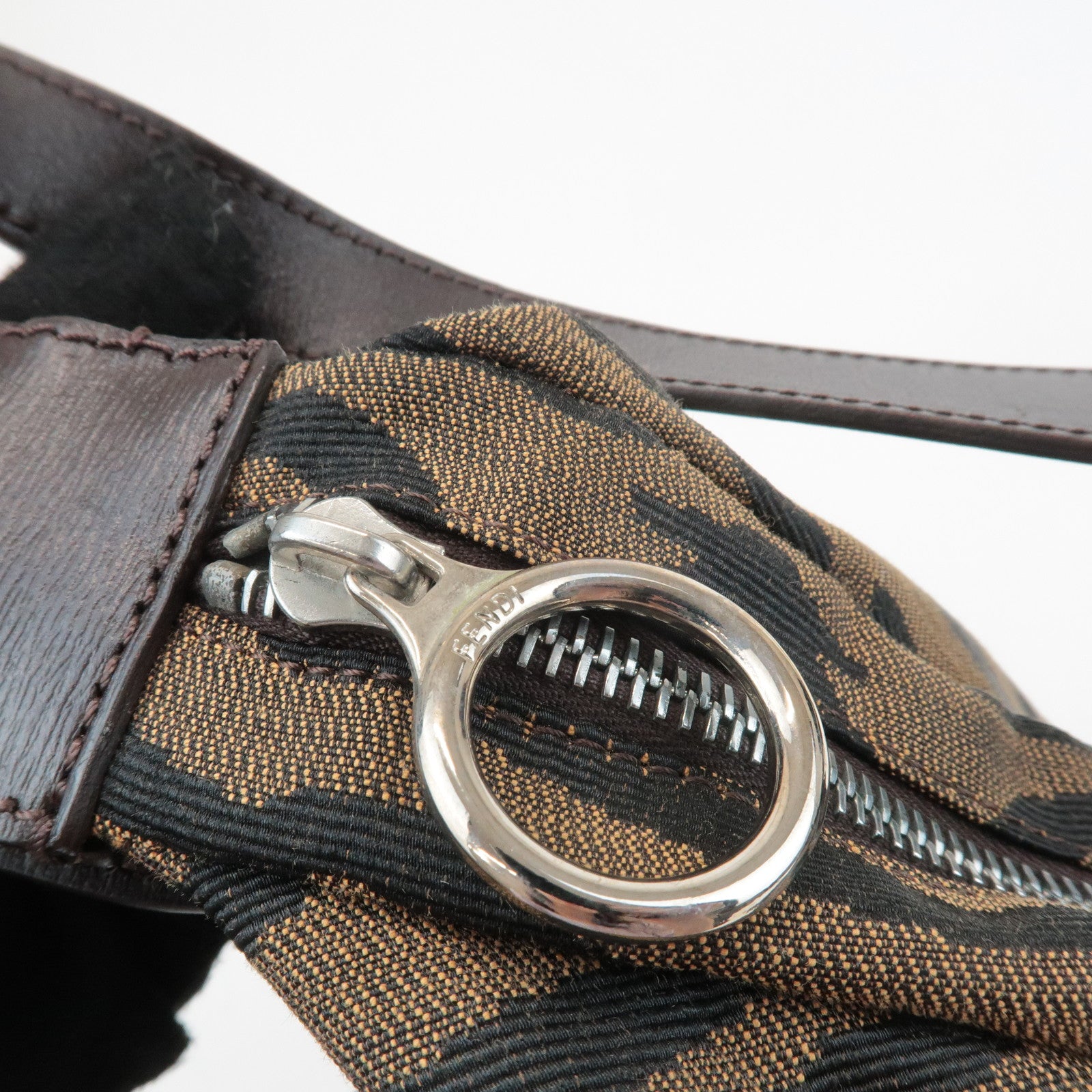 FENDI Zebra Leather Canvas Shoulder Bag Hand Bag Black Brown Used