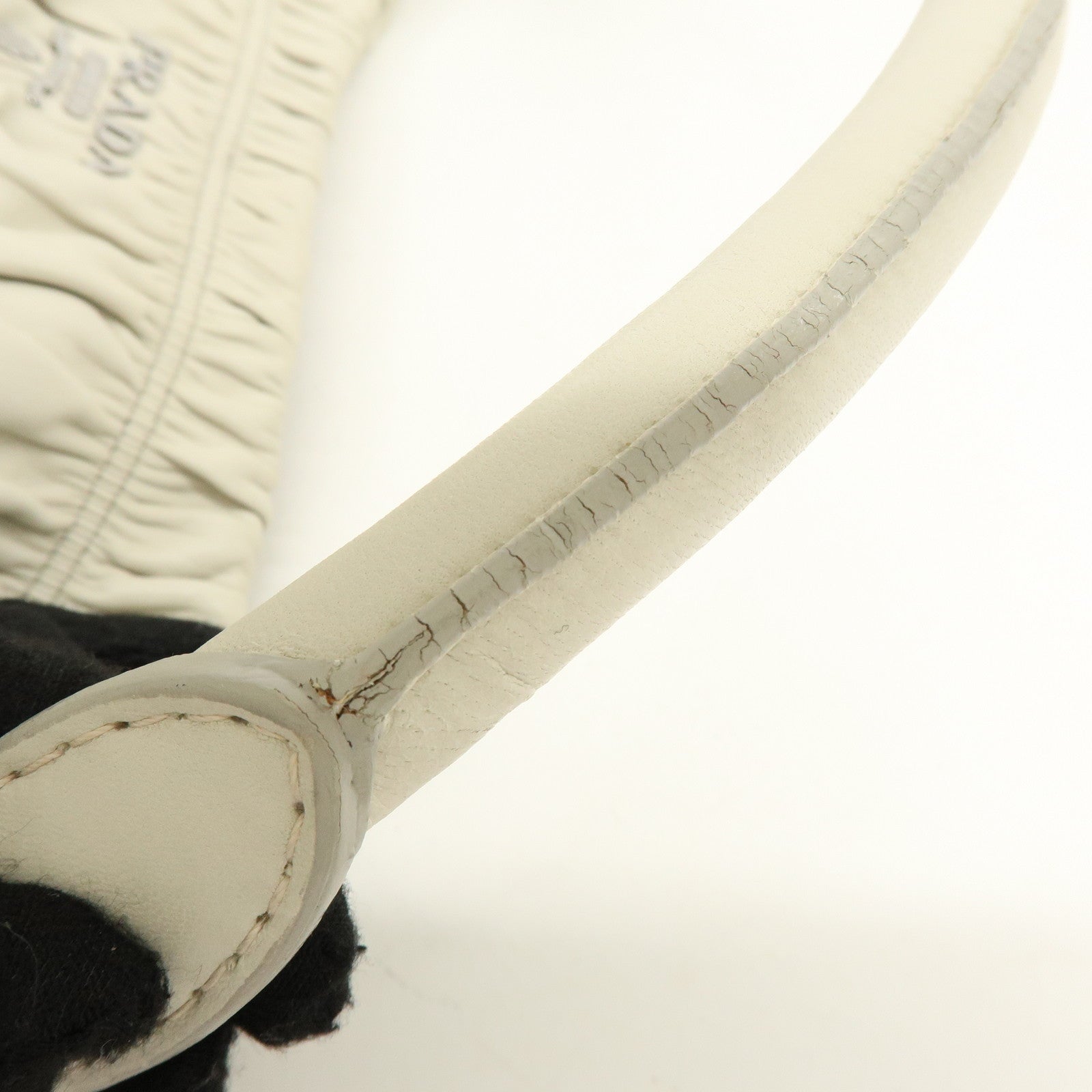 PRADA Gathered Leather Shoulder Bag Hand Bag Light Beige