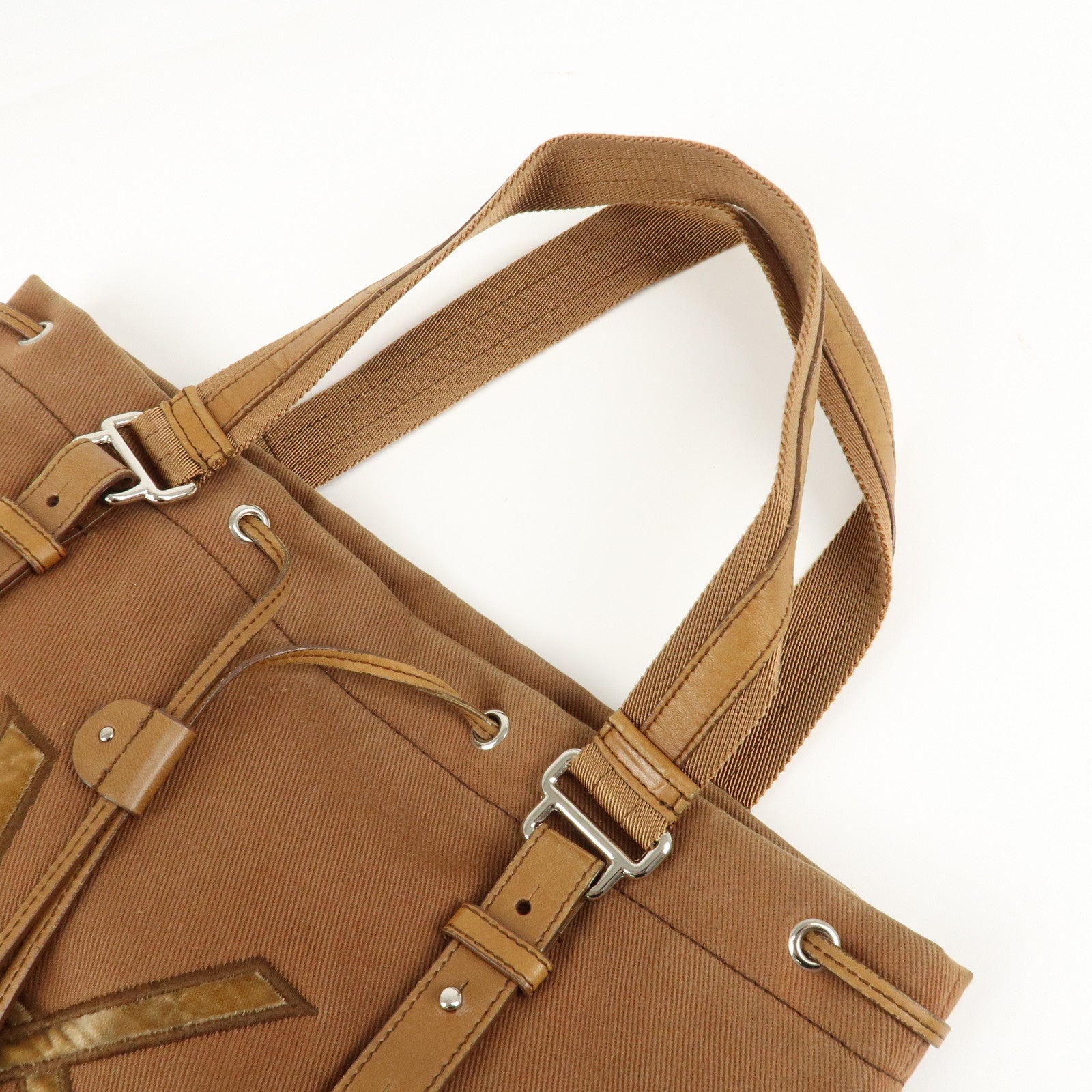 Saint Laurent Velour Canvas Leather Kahara Tote bag Shoulder Bag Brown Used