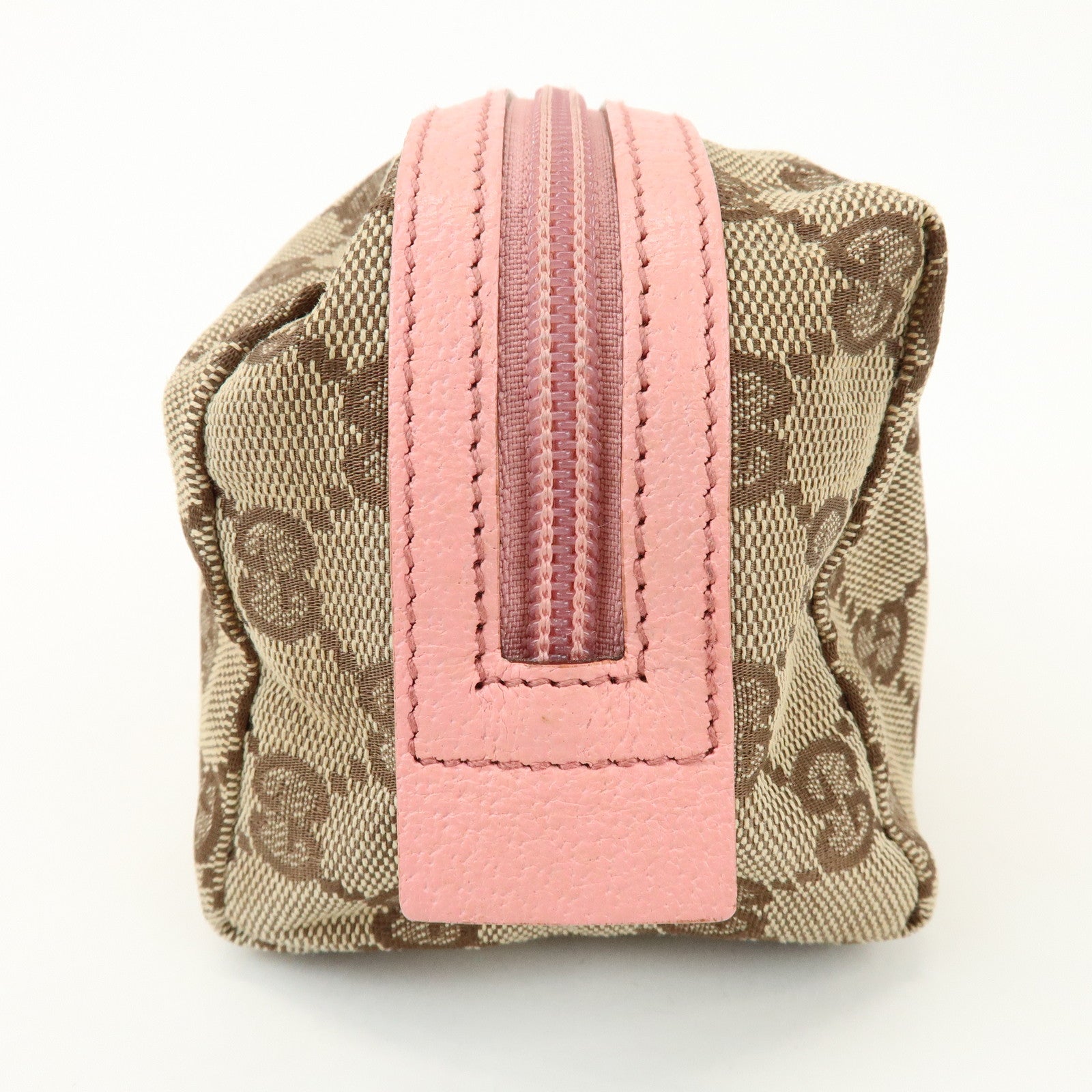 GUCCI GG Monogram Canvas Leather Cosmetic Pouch Beige Pink 29595