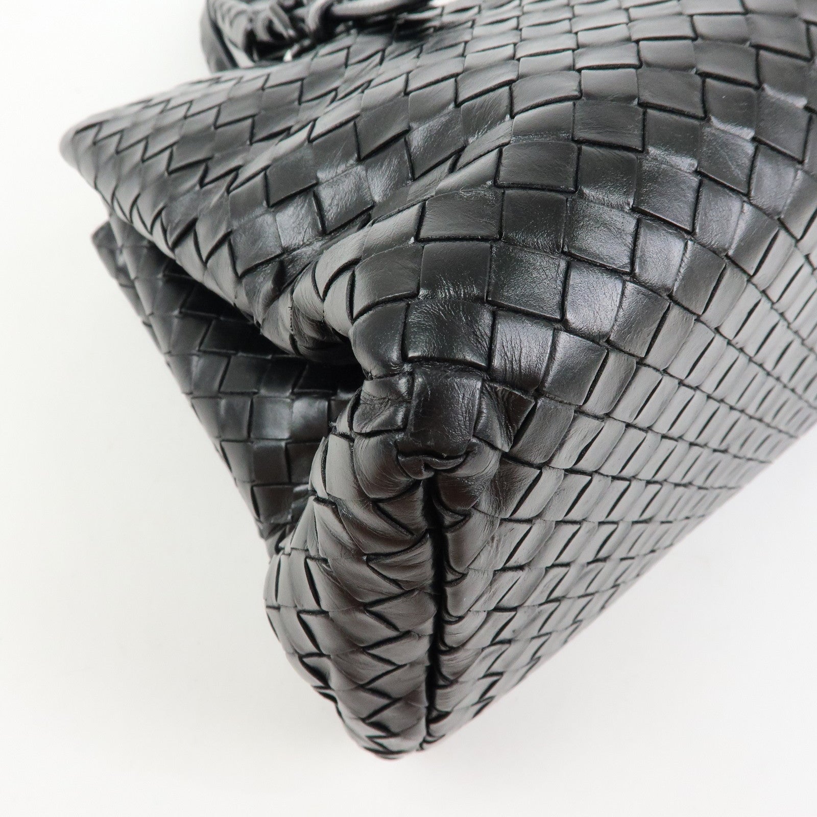 BOTTEGA VENETA Intrecciato Leather Hand Bag Roma Bag Black