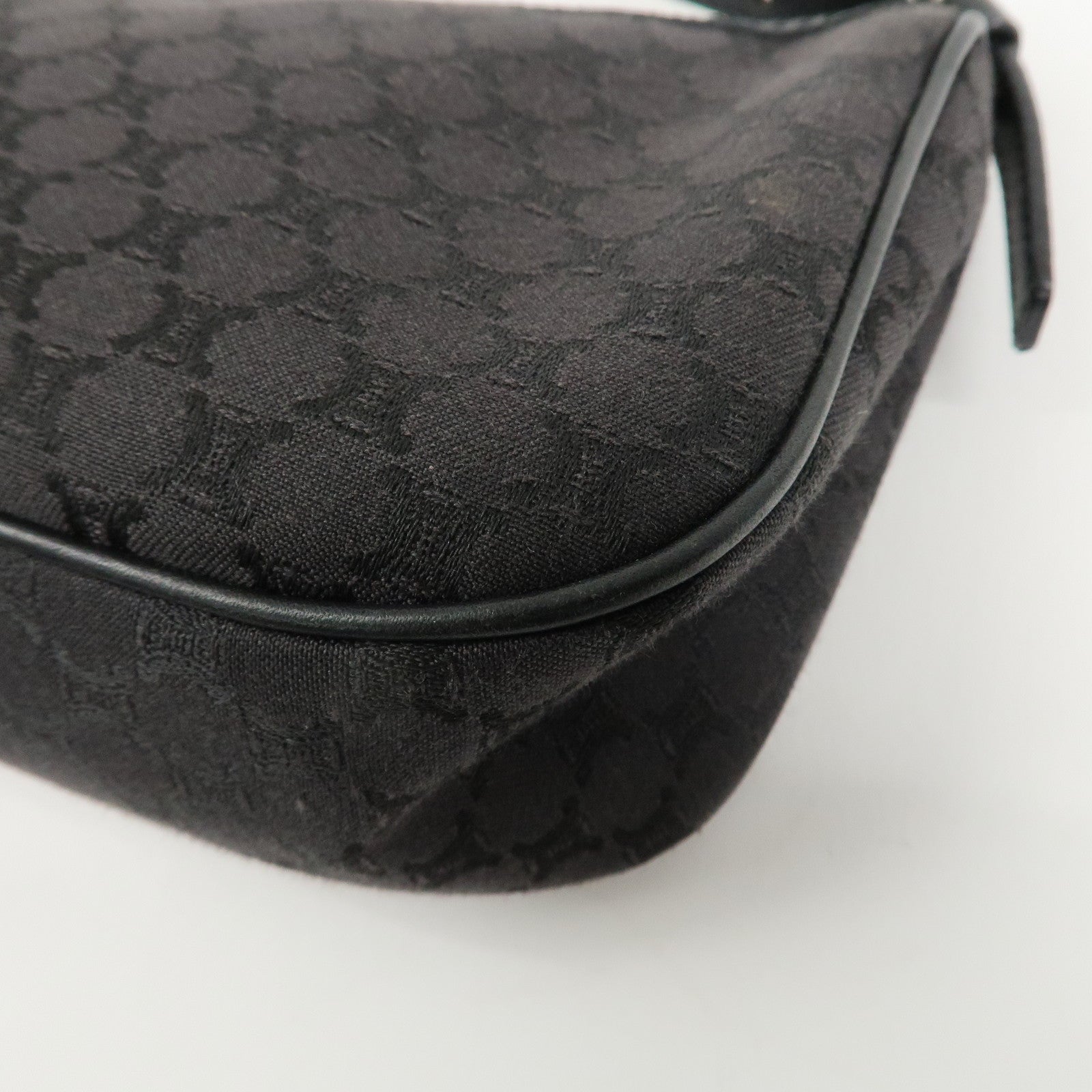 CELINE Macadam Canvas Leather Accessory Pouch Silver HDW Black Used