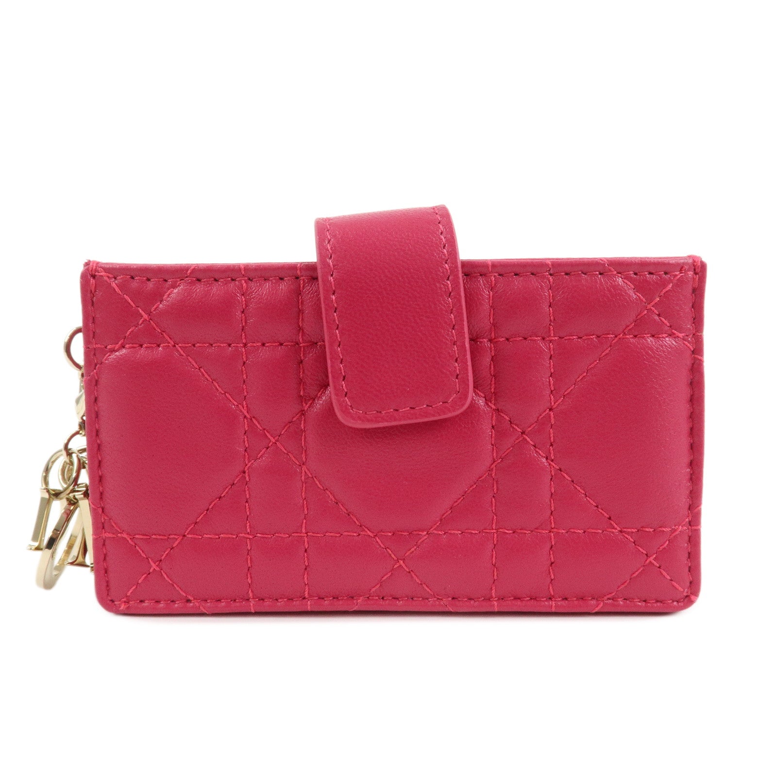 Christian Dior Cannage Leather Card Case Card Holder Pink