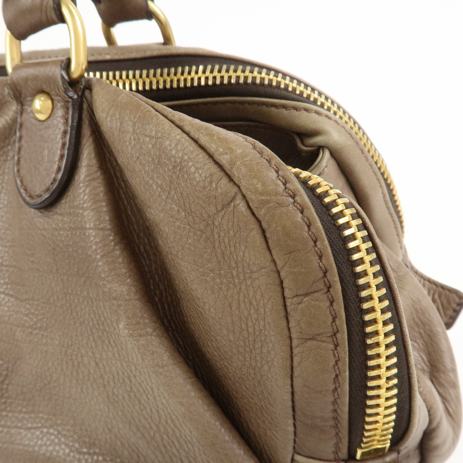 MIU MIU Logo Leather 2Way Bag Hand Bag Boston Bag Brown