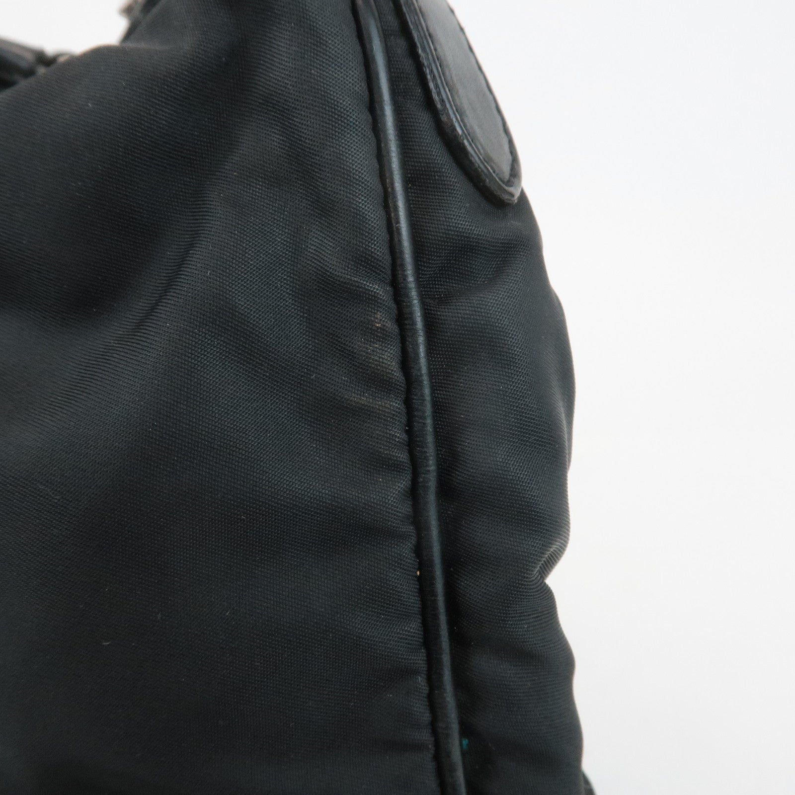 PRADA Triangle Logo Leather Nylon Shoulder Bag Black