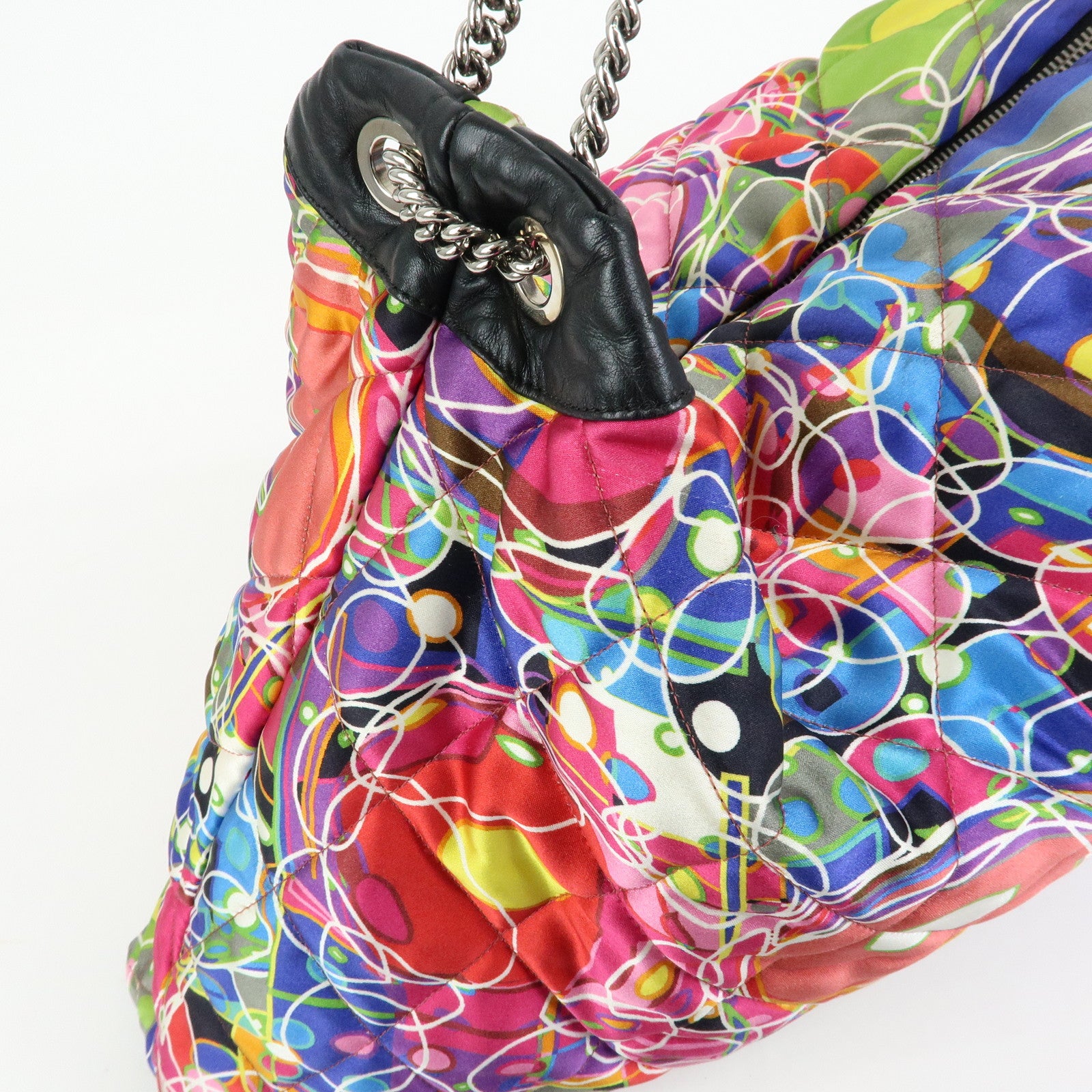 CHANEL Silk Leather Quilting Chain Shoulder Bag Hand Bag Multicolor