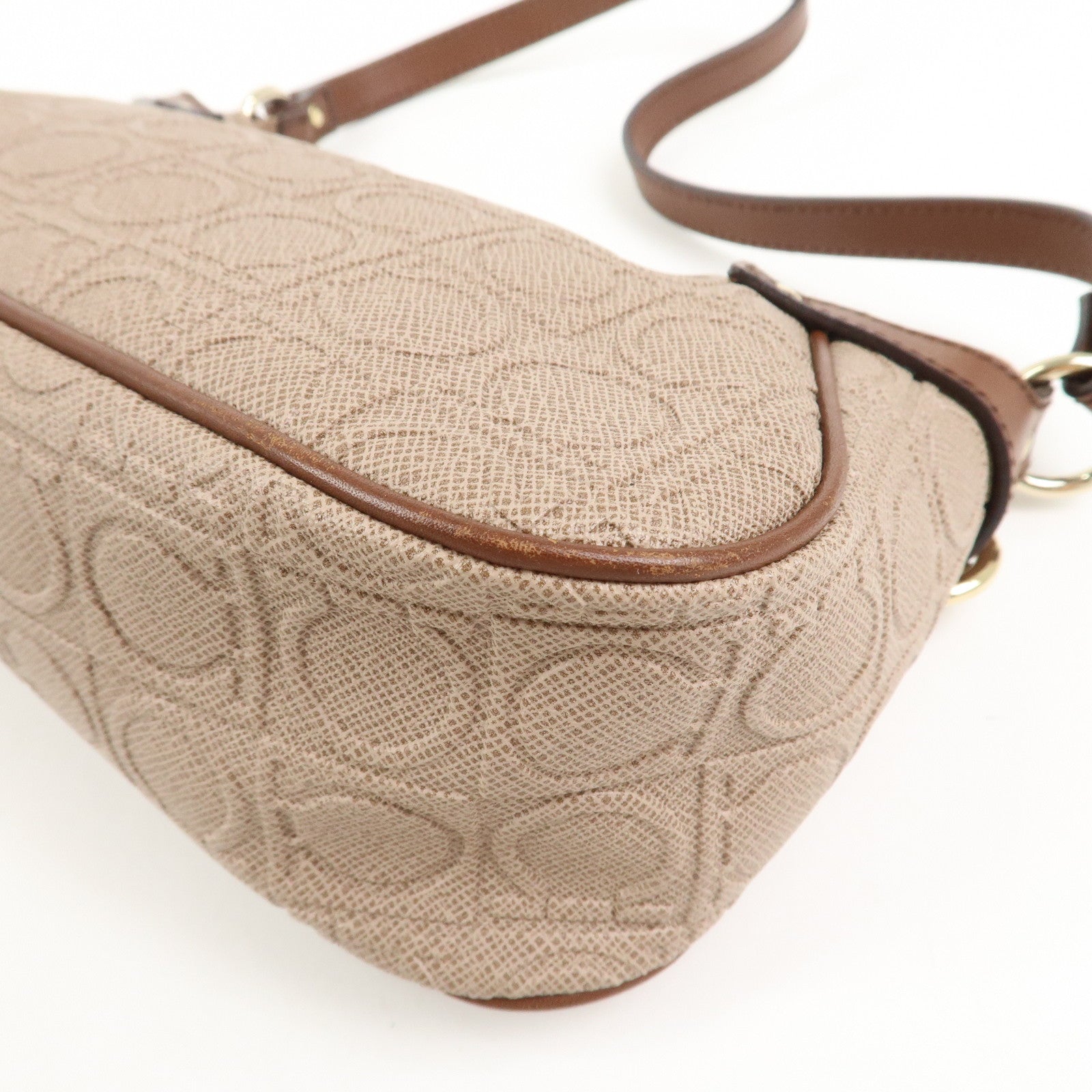 Ferragamo Gancini Logo PVC Leather Shoulder Bag Hand Bag Brown