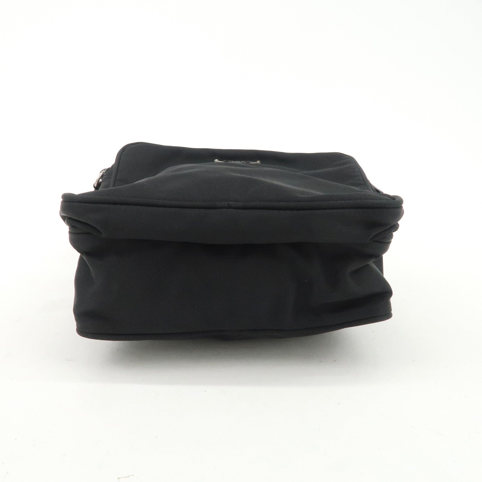 PRADA Triangle Logo Leather Nylon Shoulder Bag Black BT0169