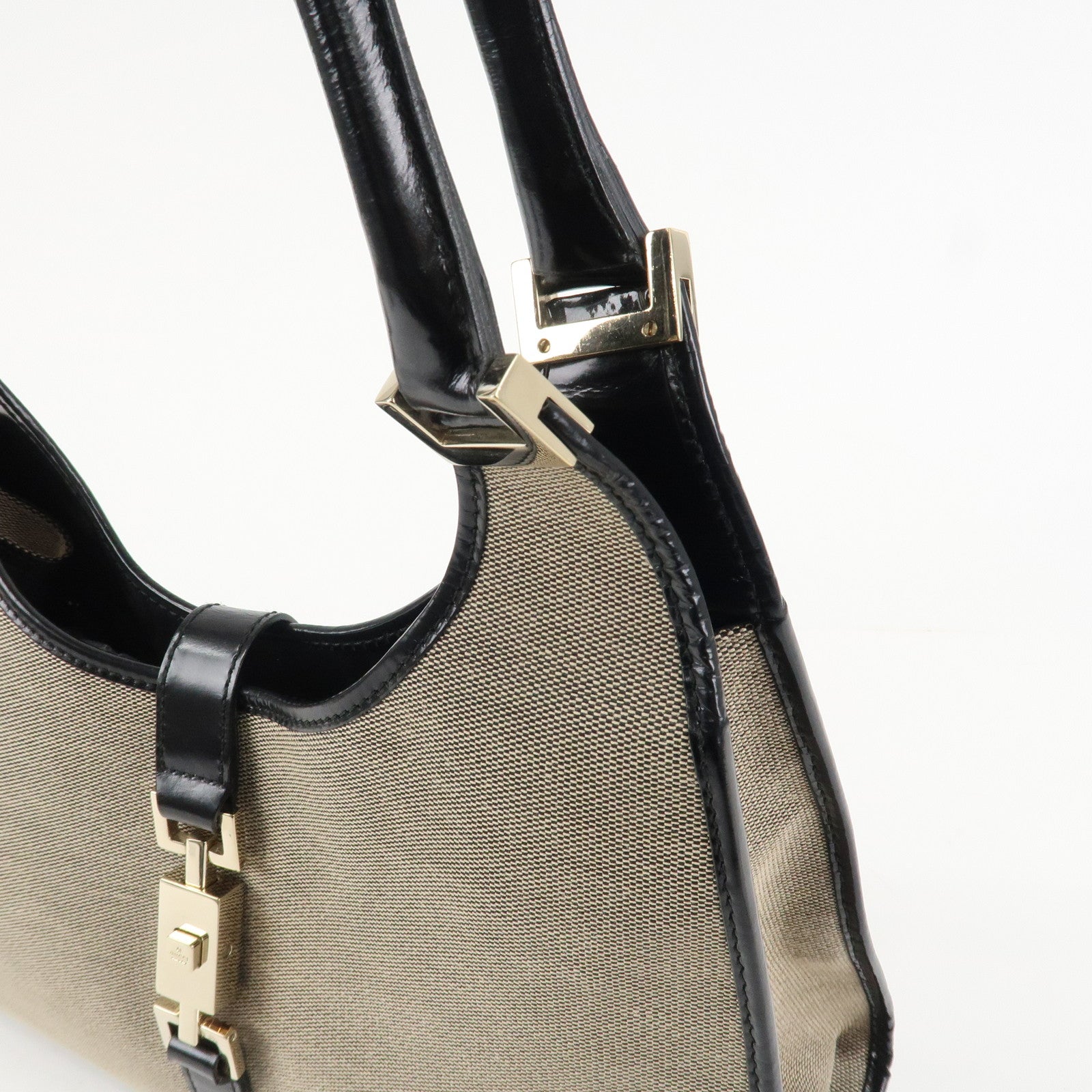 GUCCI Jackie Leather Shoulder Bag Beige Black 002.1067 Used