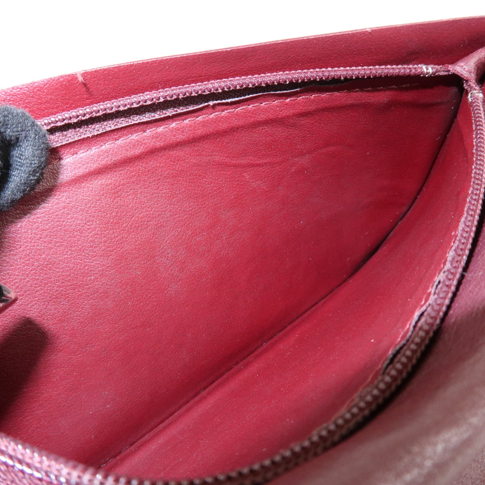 Cartier Leather Bi-fold Long Wallet Silver HDW Black Bordeaux Used