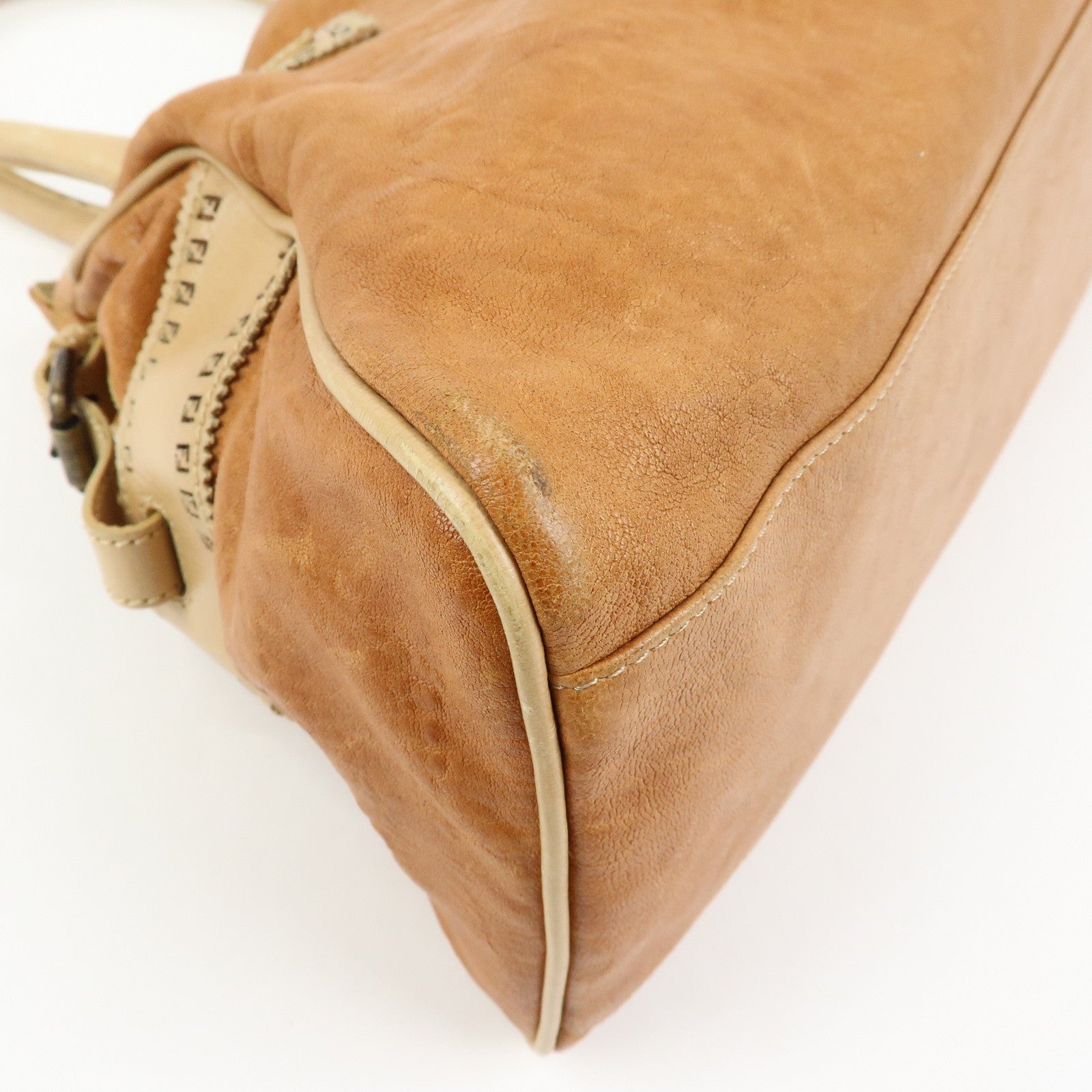 FENDI Ethnico Leather Tote Bag Shoulder Bag Light Brown 8BN162