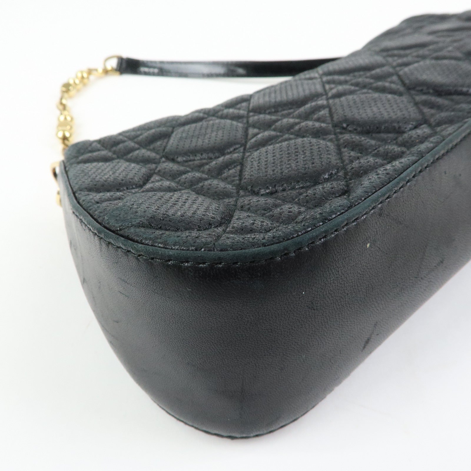 Christian Dior Cannage Leather Chain Shoulder Bag Clutch Bag Black