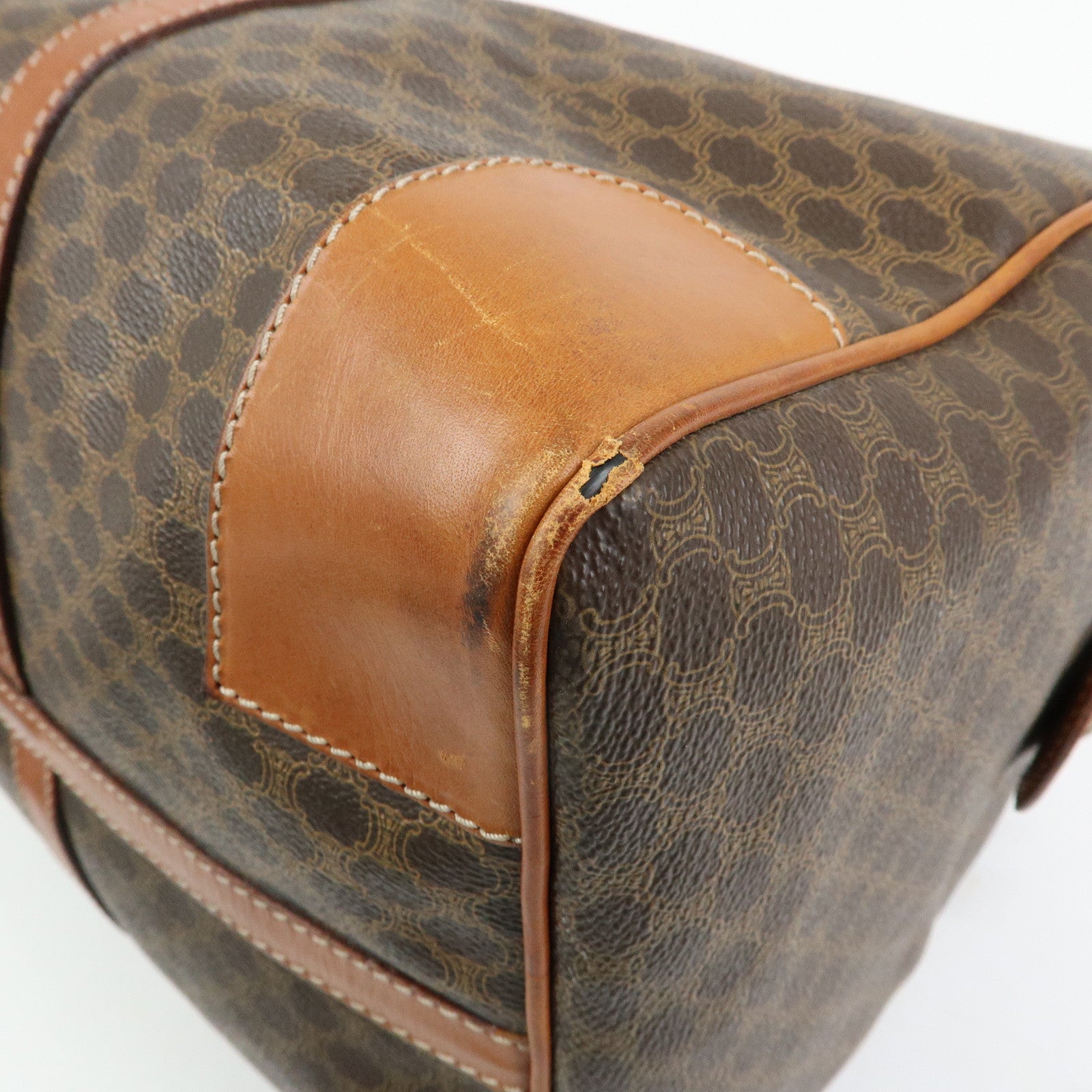 CELINE Macadam PVC Leather Boston Bag Hand Bag Brown