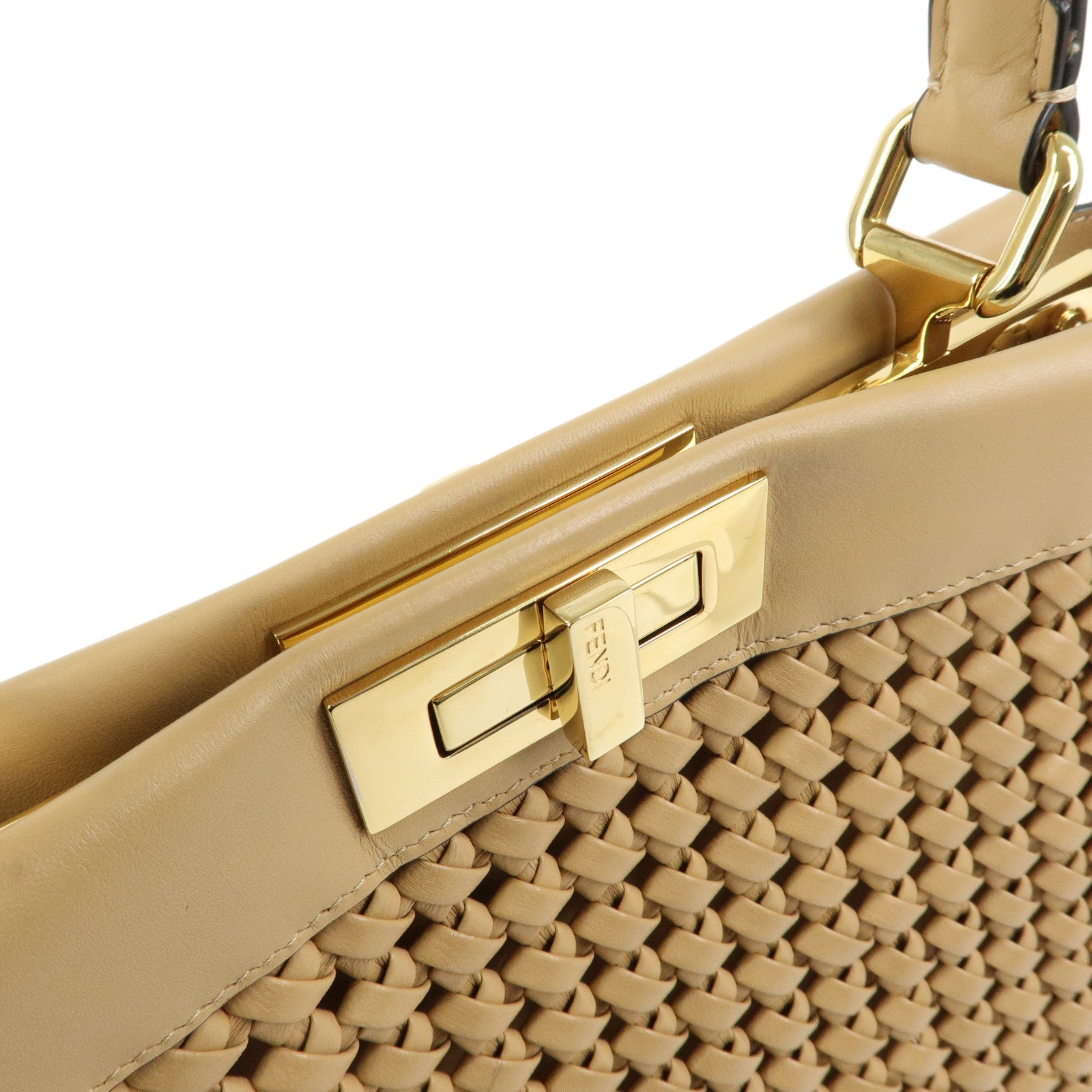FENDI Peekaboo Medium Leather 2Way Hand Shoulder Bag Beige 8BN290