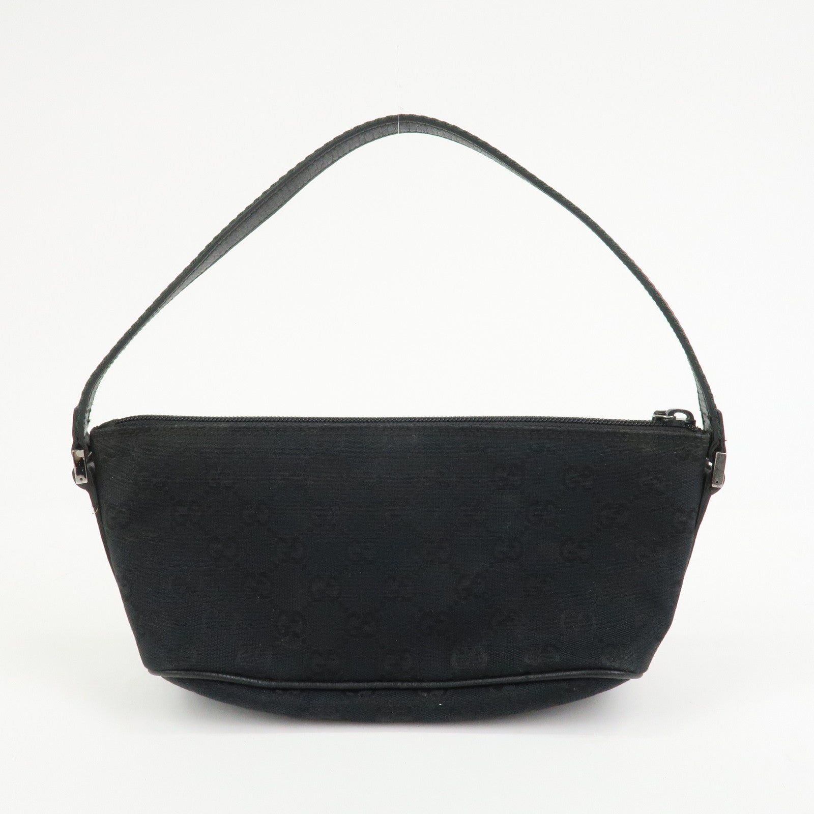 GUCCI Sherry Boat Bag GG Canvas Leather Hand Bag Black 141809