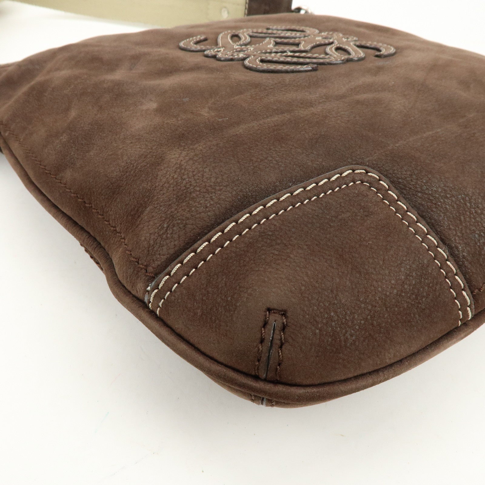 LOEWE Anagram Leather Canvas Shoulder Bag Crossbody Bag Brown Beige