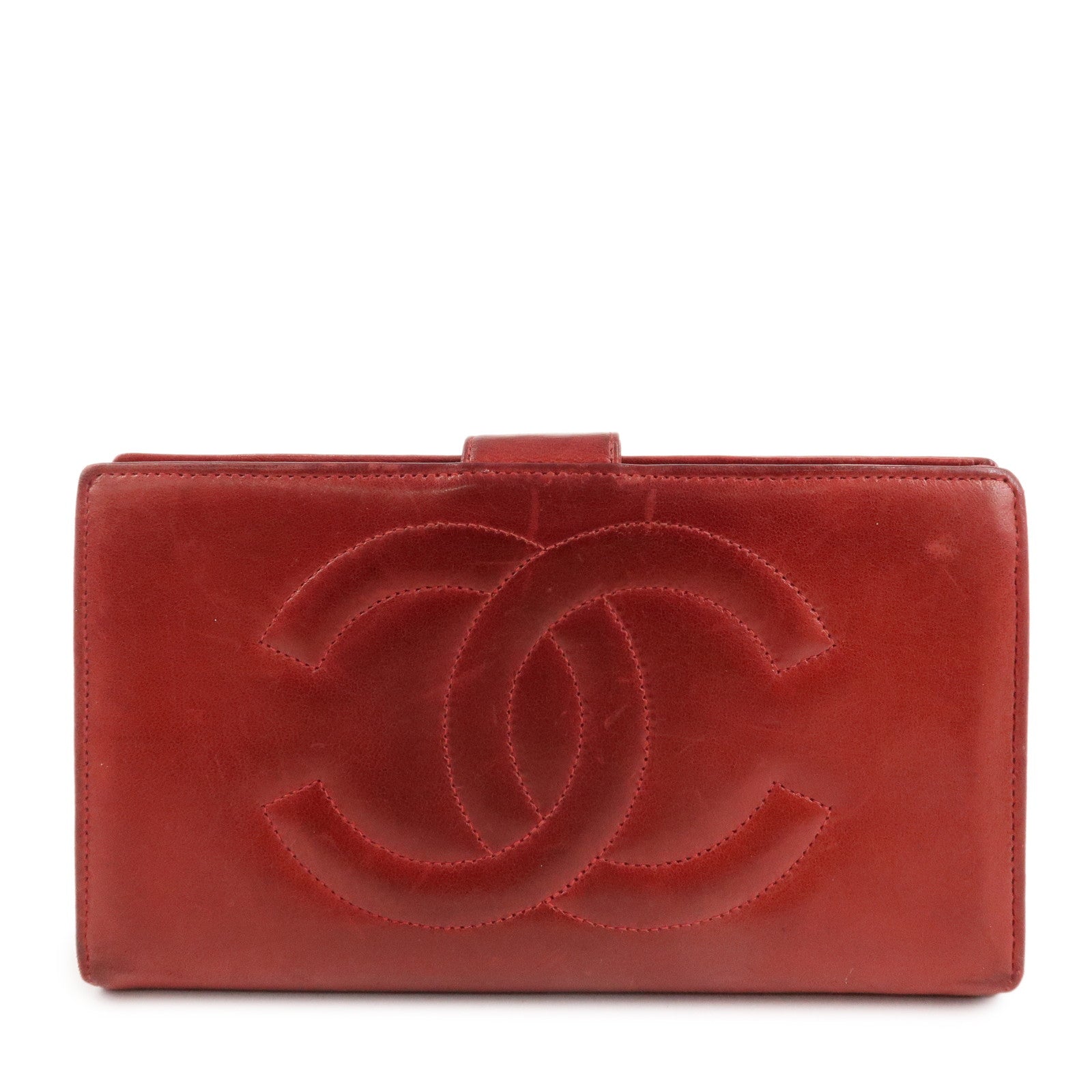 CHANEL COCO Mark Caviarskin Bi-fold Wallet Red A01429 Used