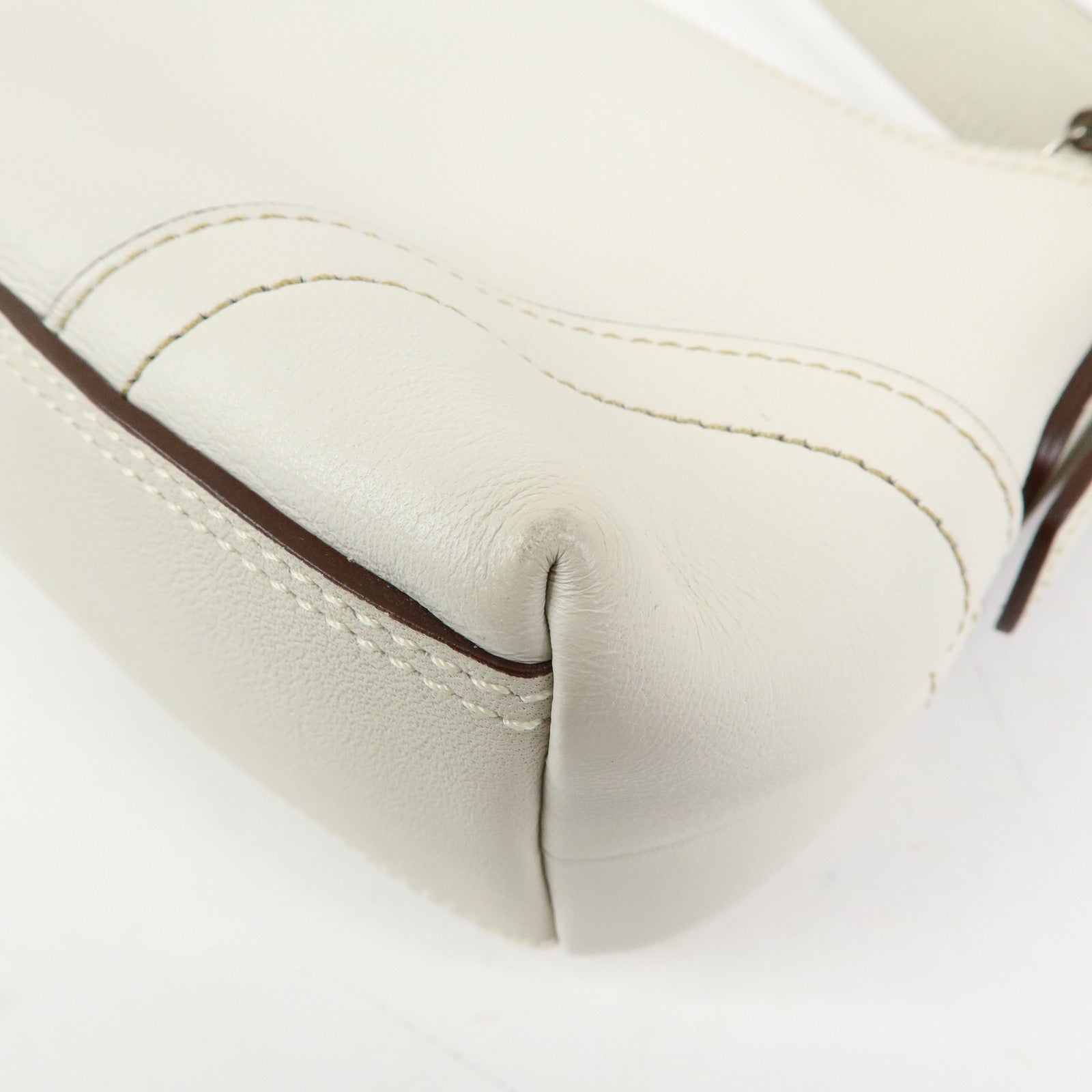 COACH Leather Hand Bag Shoulder Bag Pouch Charm White
