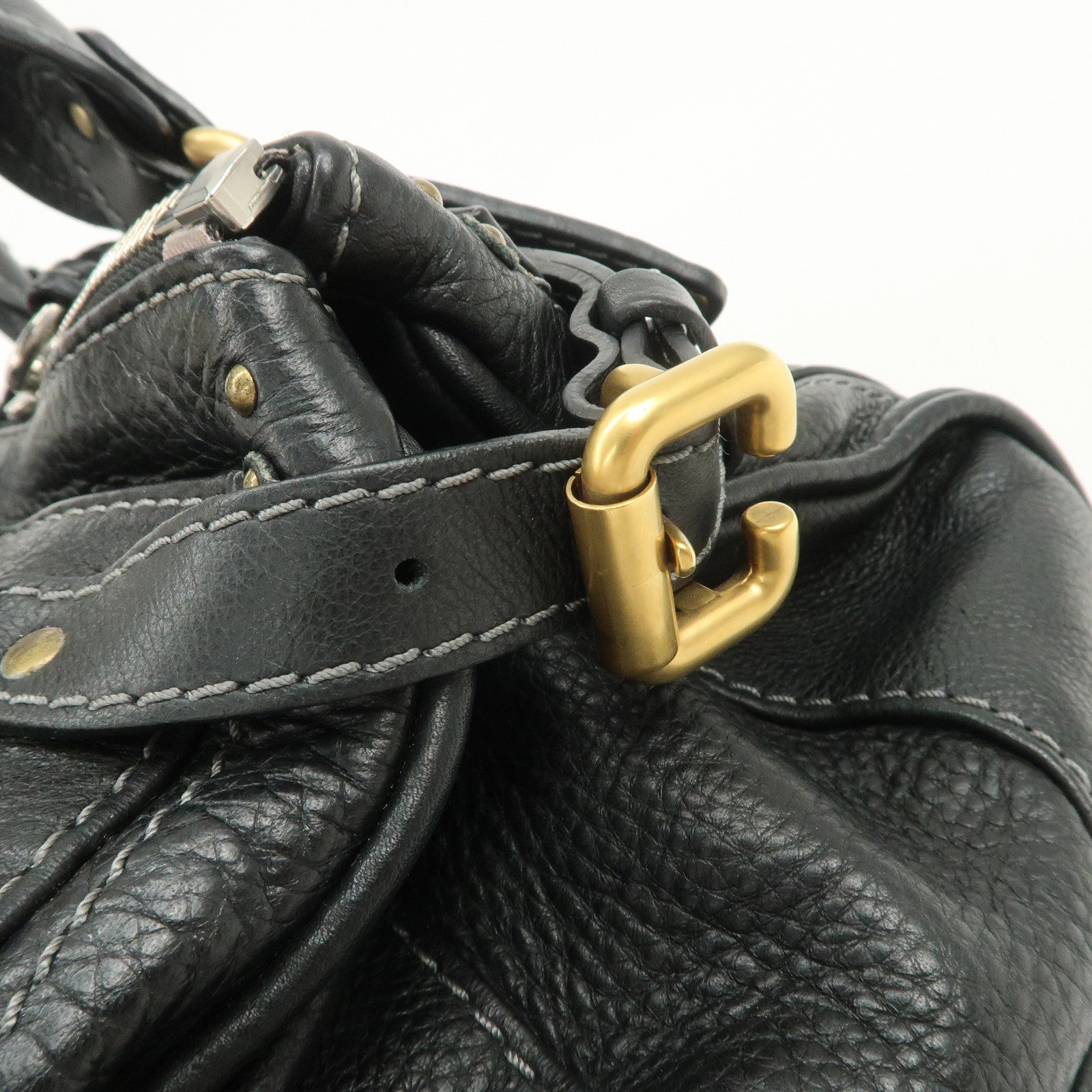 Chloe Paddington Leather Hand Bag Shoulder Bag Black Gold