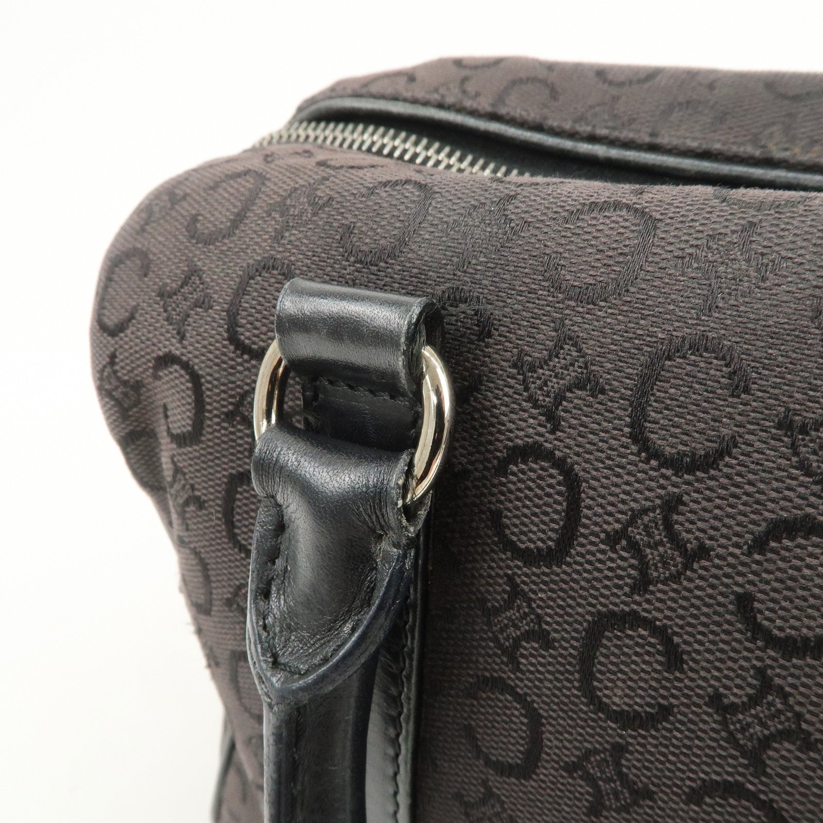 CELINE C Macadam Canvas Leather Boston Bag Hand Bag Black
