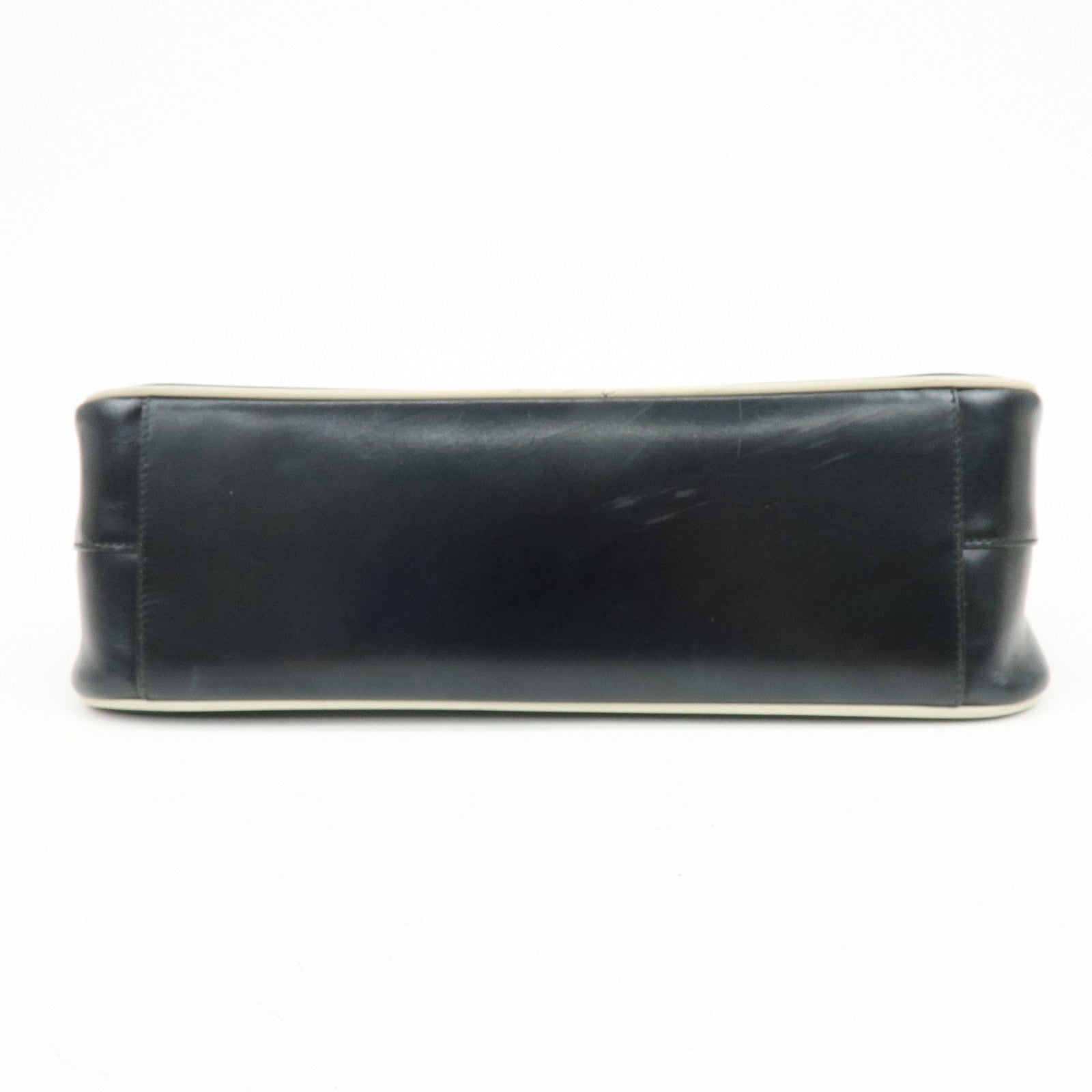 PRADA Logo Leather Shoulder Bag Hand Bag Black White