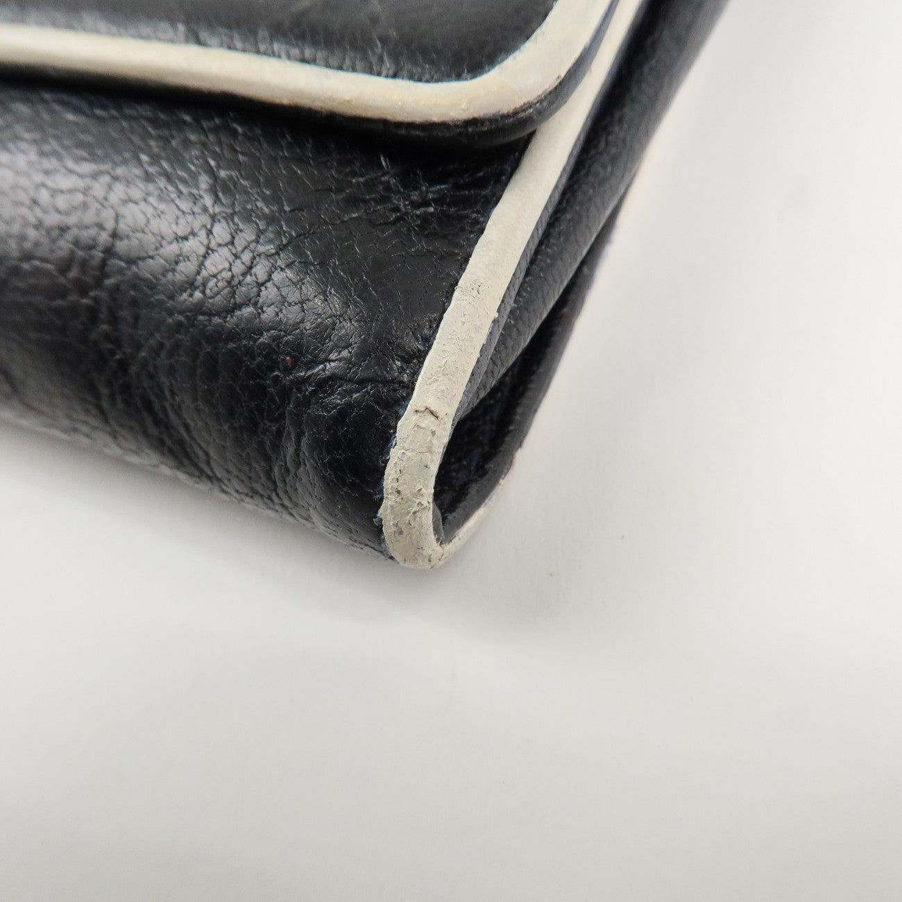 CHANEL Matelasse Leather Chain Long Wallet Dark Navy Bicolore Used