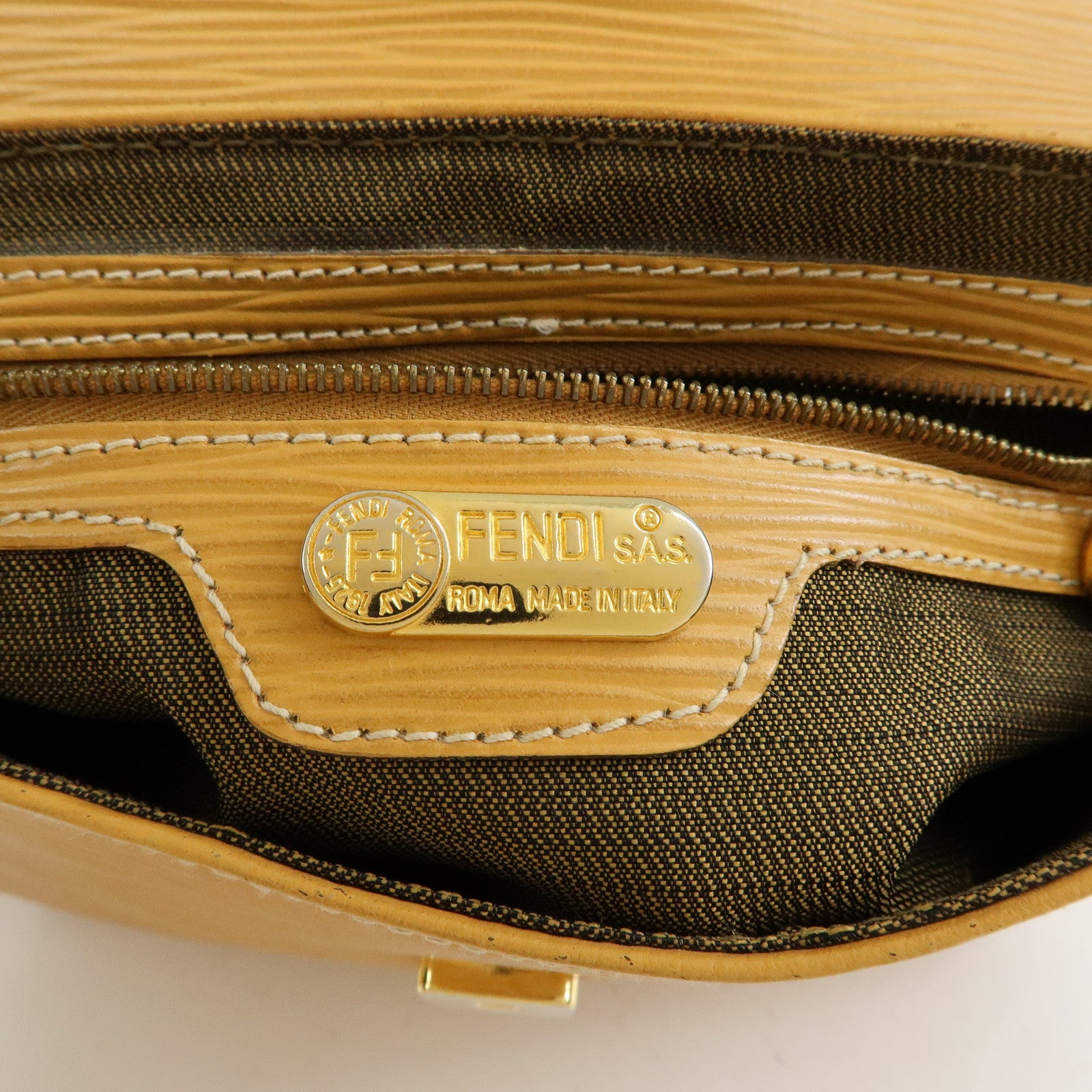 FENDI Logo Leather Shoulder Bag Crossbody Bag Yellow