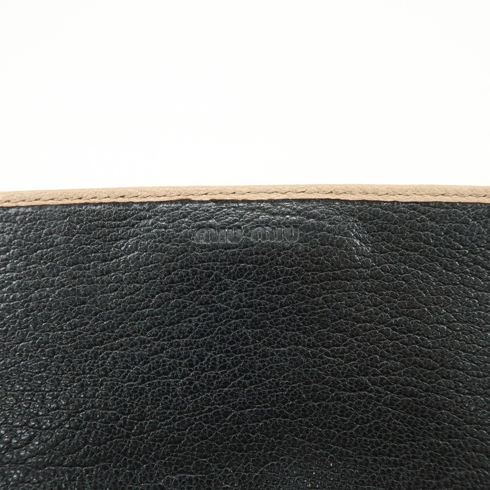 MIU MIU MADRAS Leather Chain Shoulder Wallet WOC Beige Black 5M1290