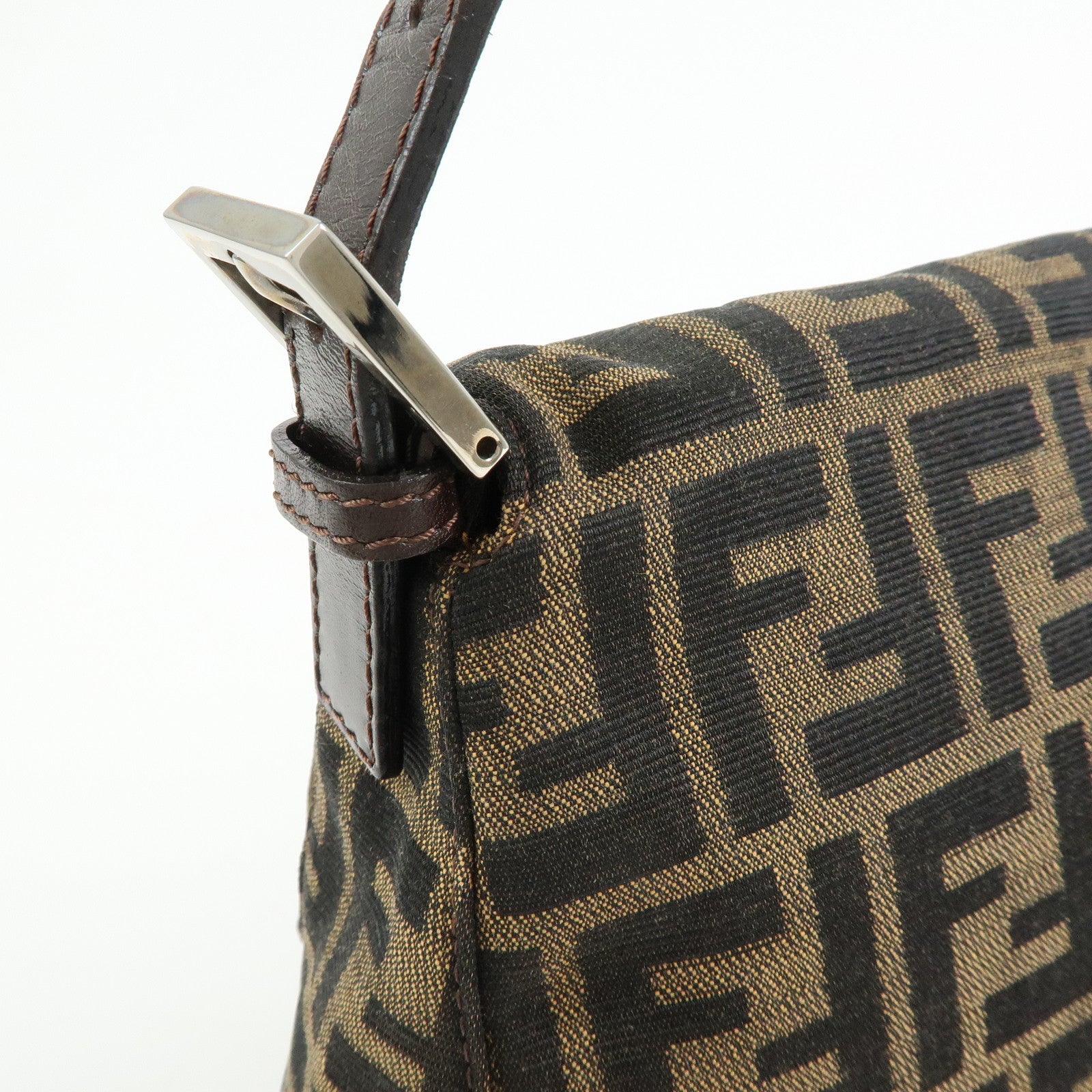 FENDI Mamma Baguette Zucca Canvas Leather Shoulder Bag Brown 26325