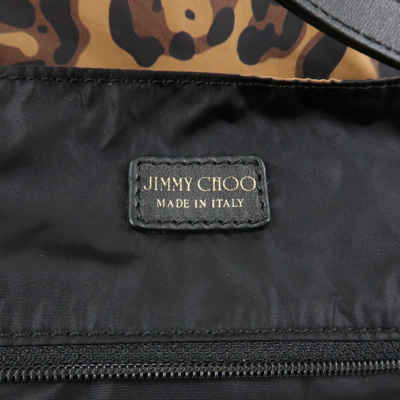 JIMMY CHOO Nylon Tote Bag Shoulder Bag Leopard Brown Black