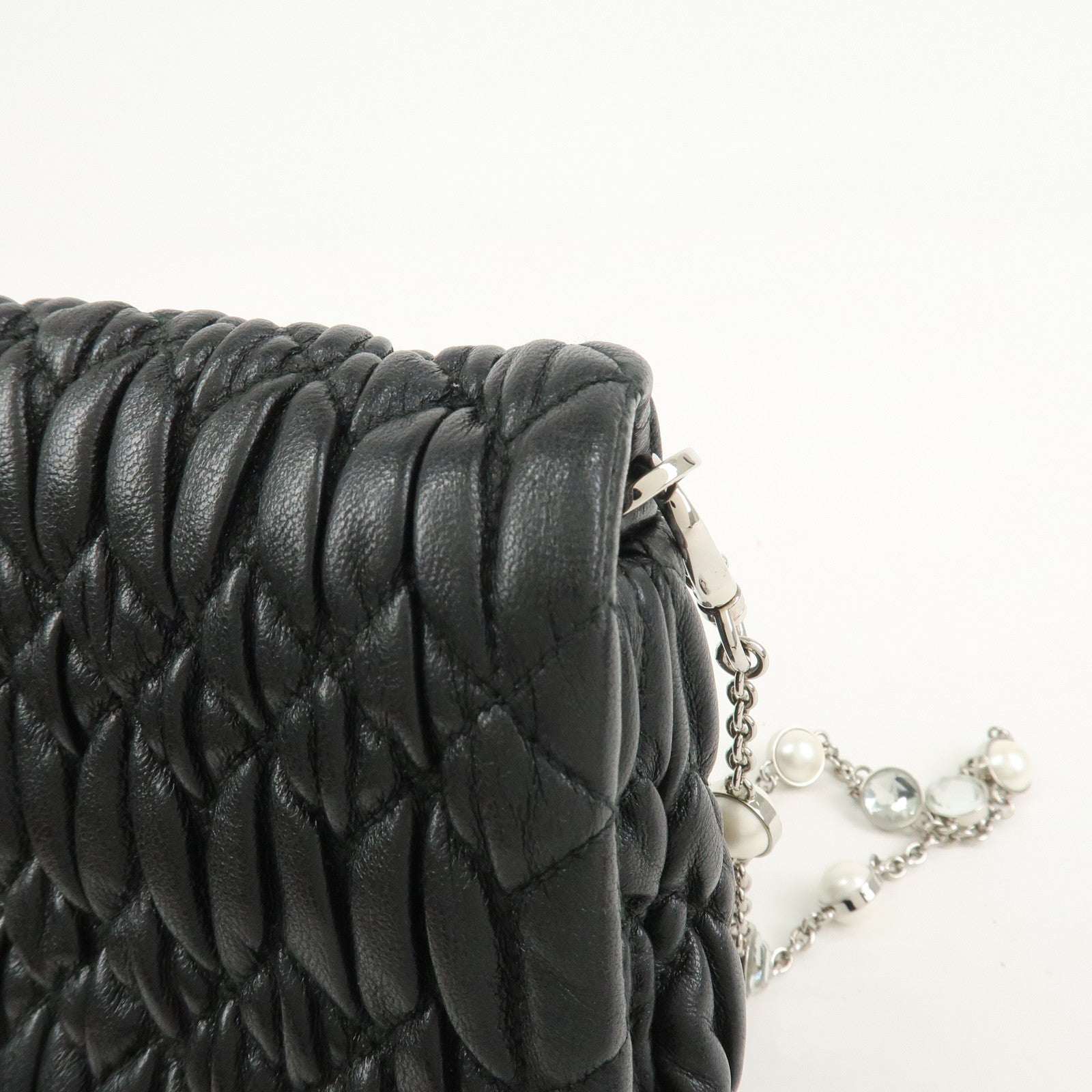 MIU MIU Matelasse Leather Chain Shoulder Bag Black 5BP079
