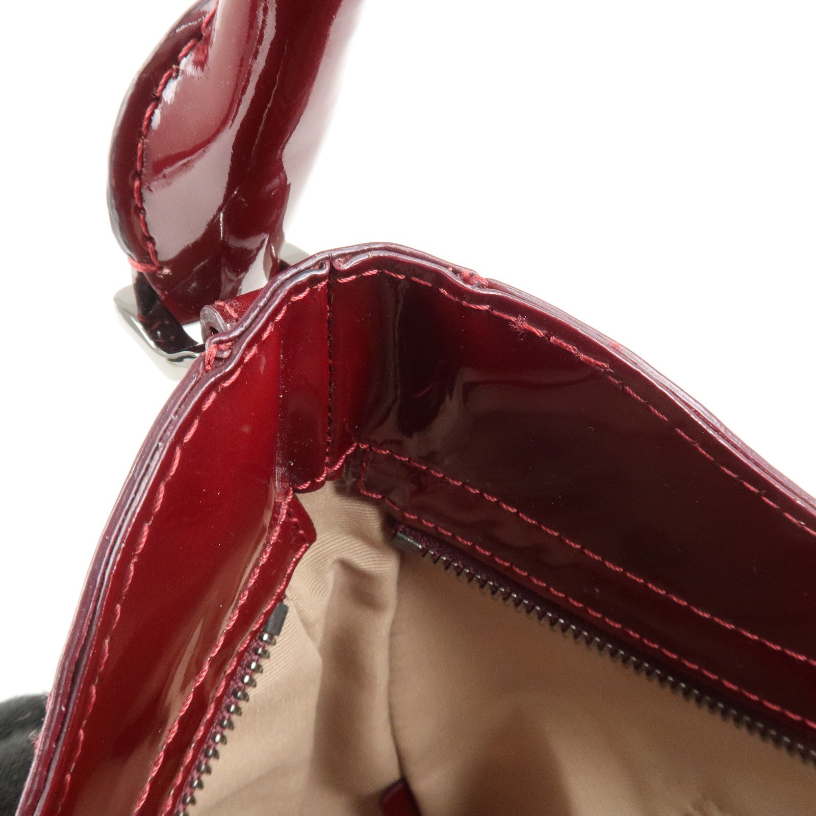 BURBERRY Patent Leather Nova Plaid PVC Shoulder Bag Hand Bag Beige Wine Used