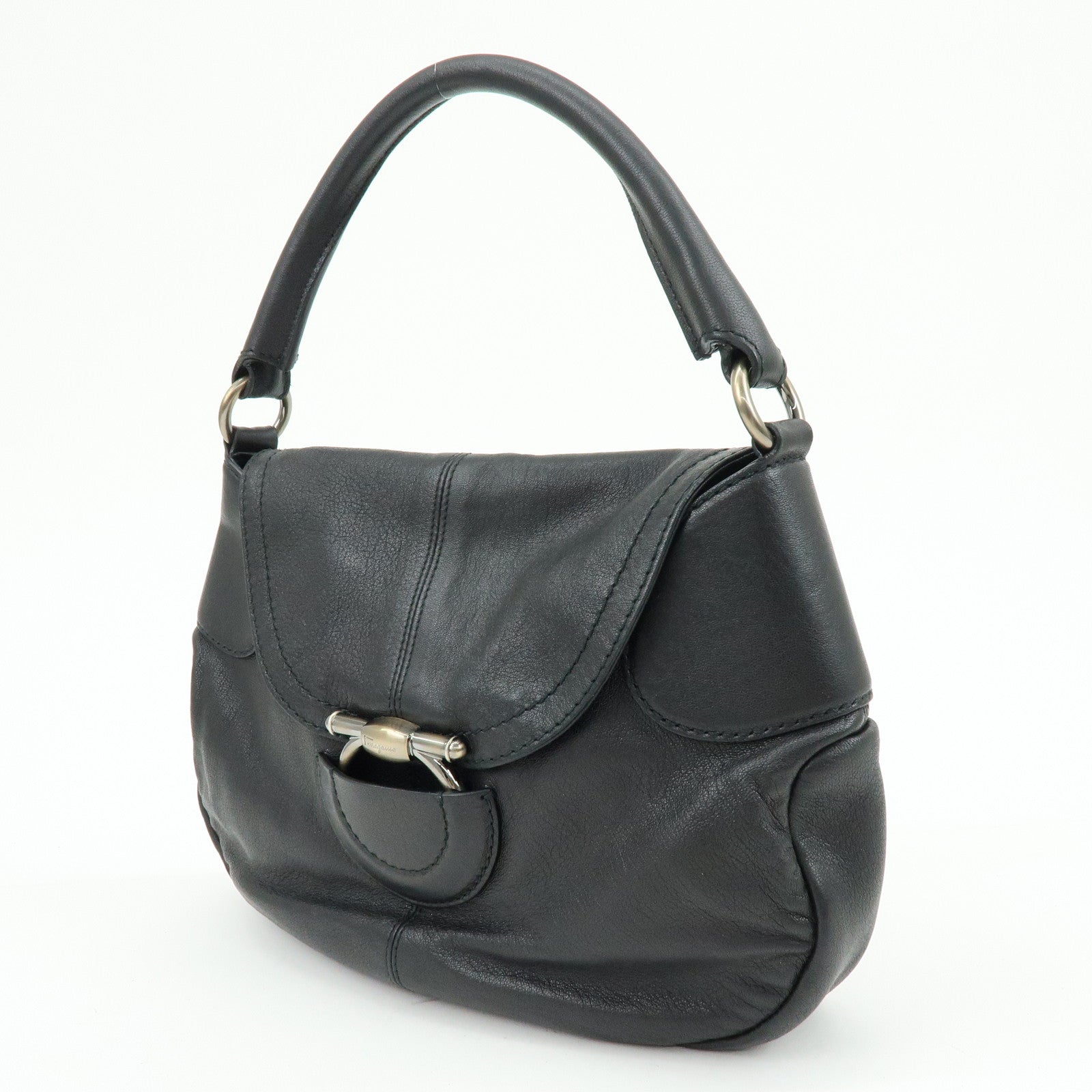 Ferragamo Gancini Leather Shoulder Bag Hand Bag Black